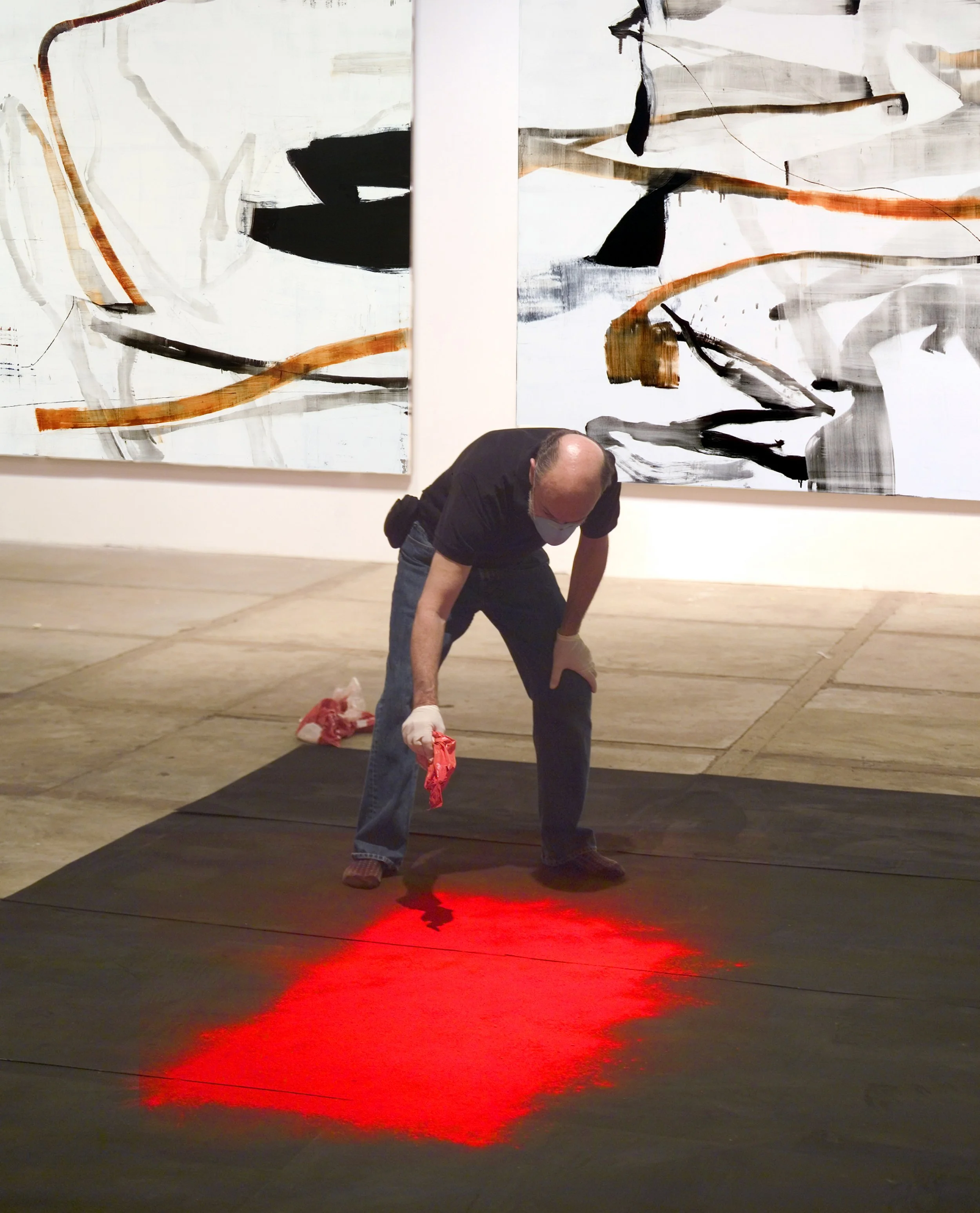 Artist Installing Exhibition, RICARDO MAZAL LA TUMBA DE LA REINA ROJA: FROM REALITY TO ABSTRACTION, Center for Contemporary Arts, Santa Fe, NM, 2004.