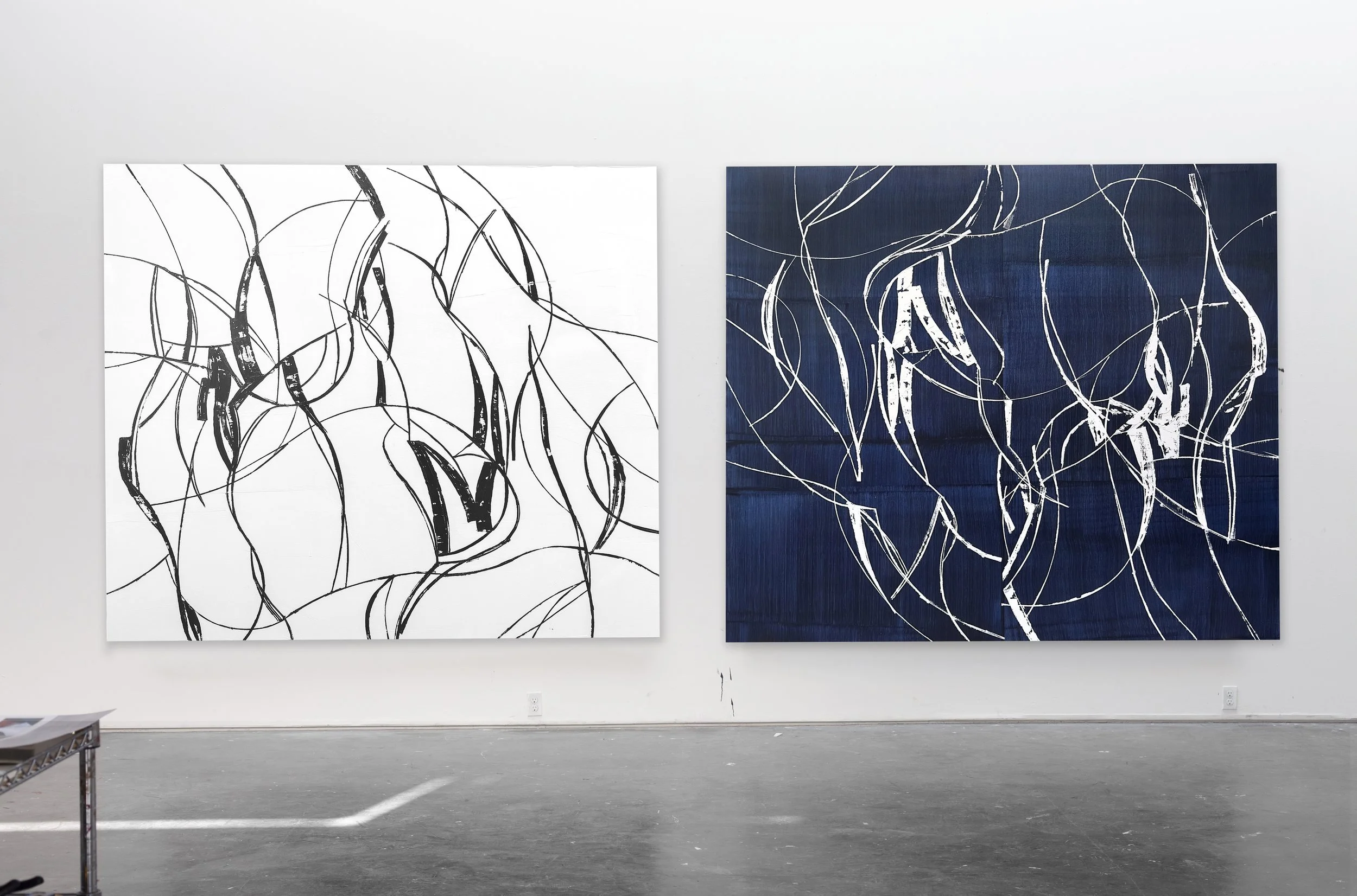 Installation view of Between the Lines series, artist’s studio, Santa Fe, NM, 2025.