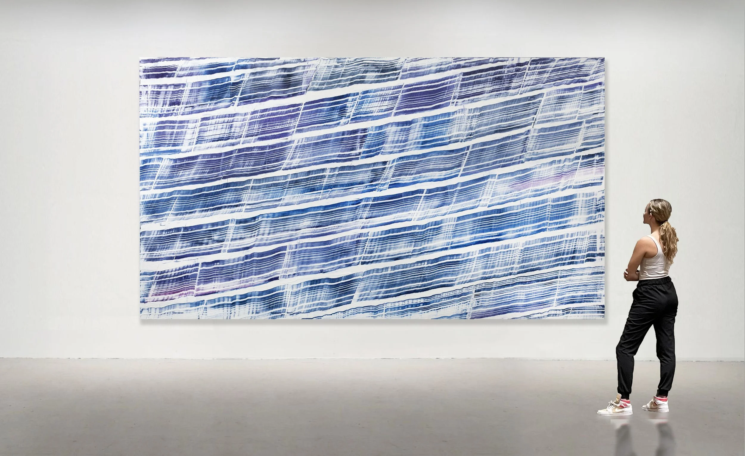 WHITE WITH BLUE AND VIOLET 1, 2018. Oil on linen 90 x 160 inches (230 x 406 cm). PRIVATE COLLECTION, LOS CABOS, MEXICO. 
