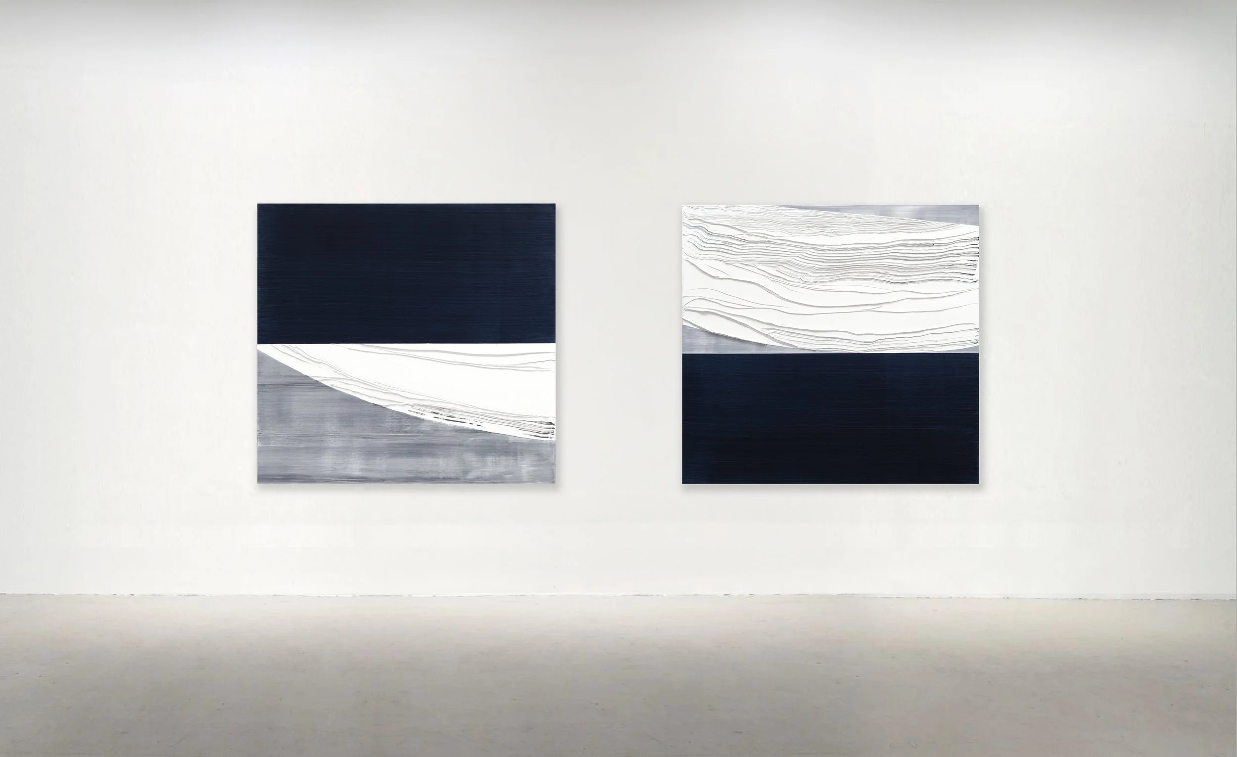 Untitled White 2 and Untitled White 1 2018 Oil on linen 36 x 38 inches / 91.5 x 96.5 cm
