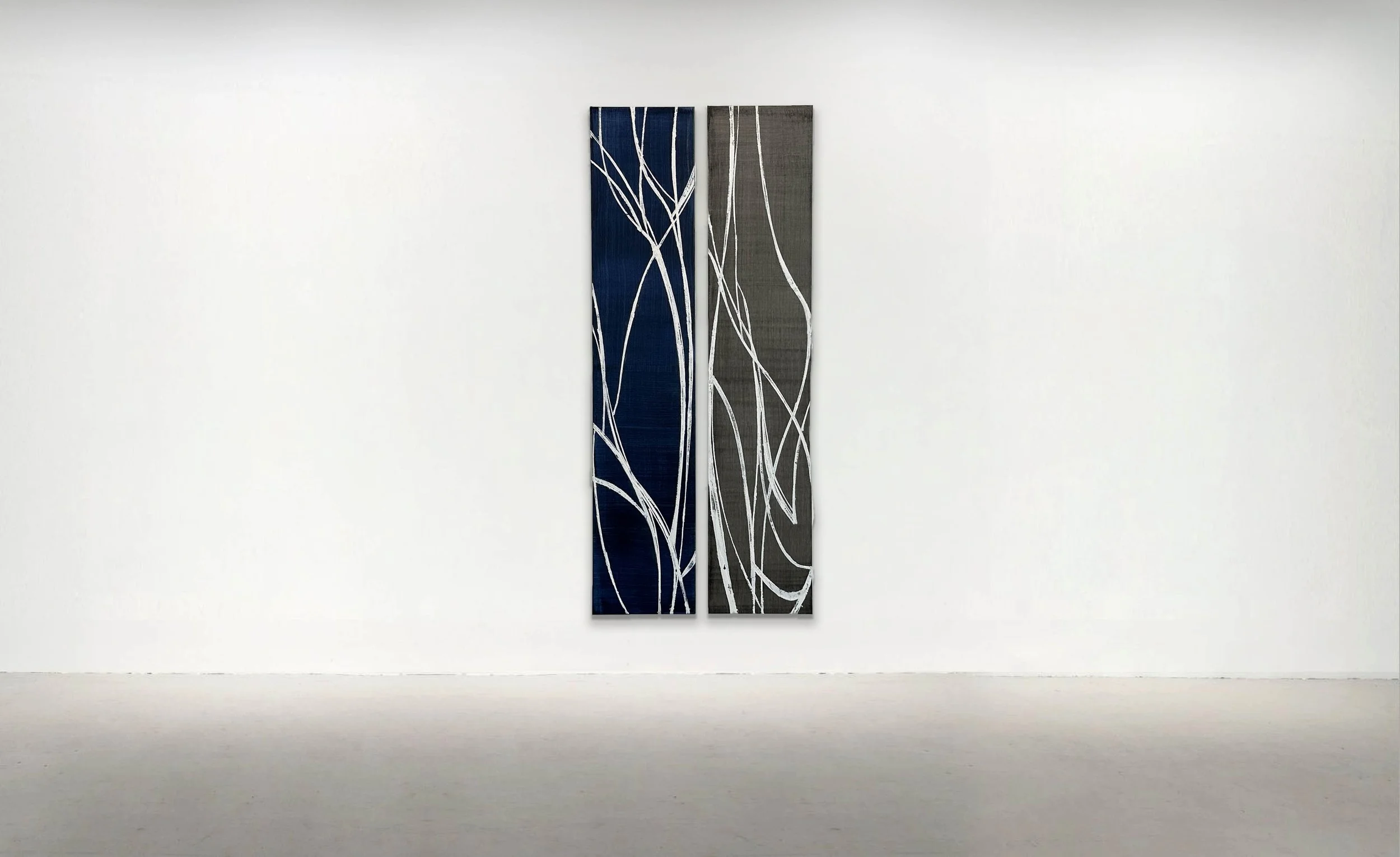 BETWEEN THE LINES GREY AND PAYNES GREY 1 (Diptych), 2026. Oil on Linen, 78 x 33 inches (198 x 84cm)