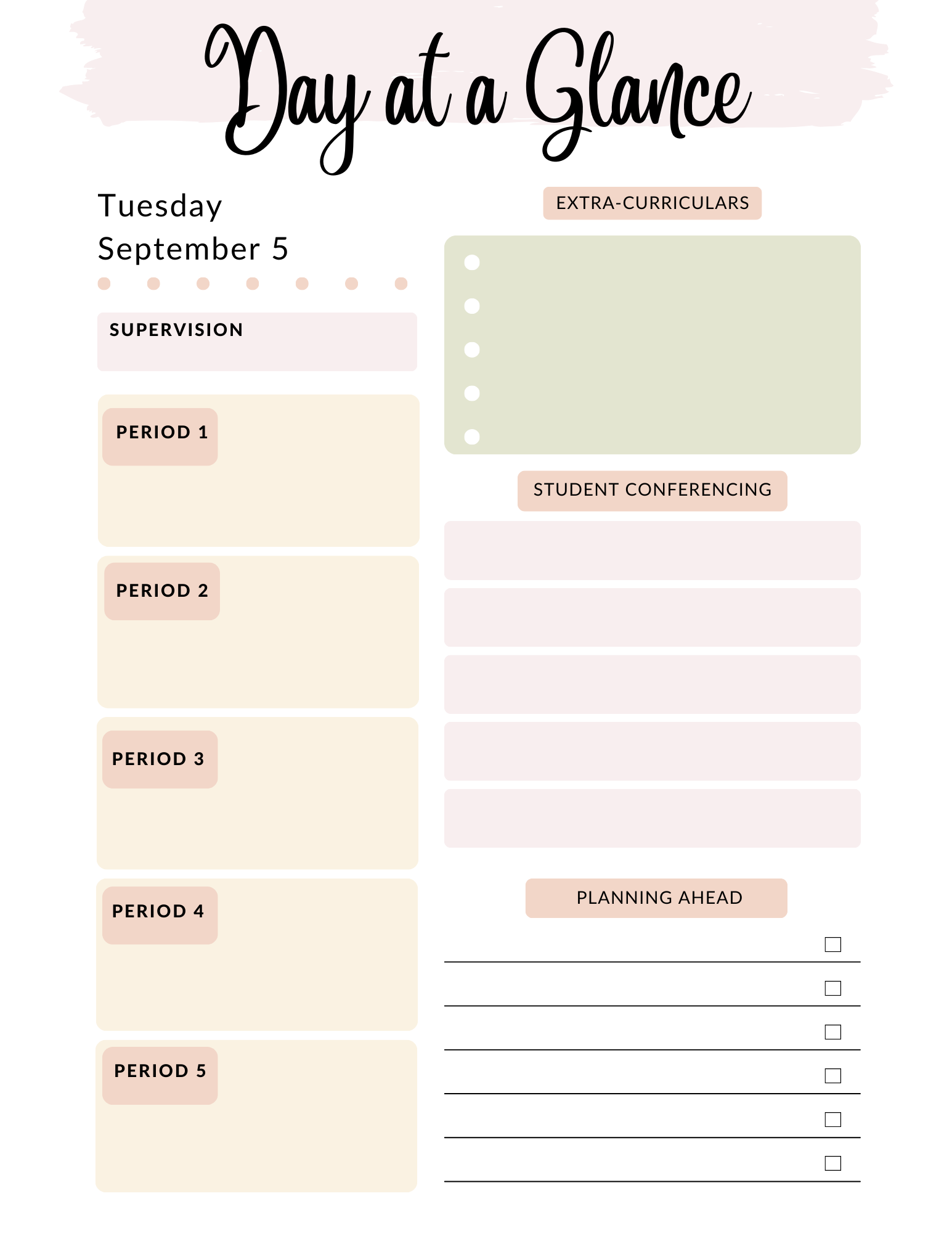 Special Education Resource Teacher school planner semester 1 ontario