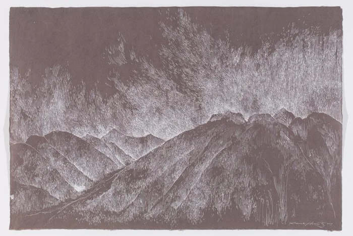 Valley and Skies  ink on dyed kozo paper, 24.5 x 37", 2017