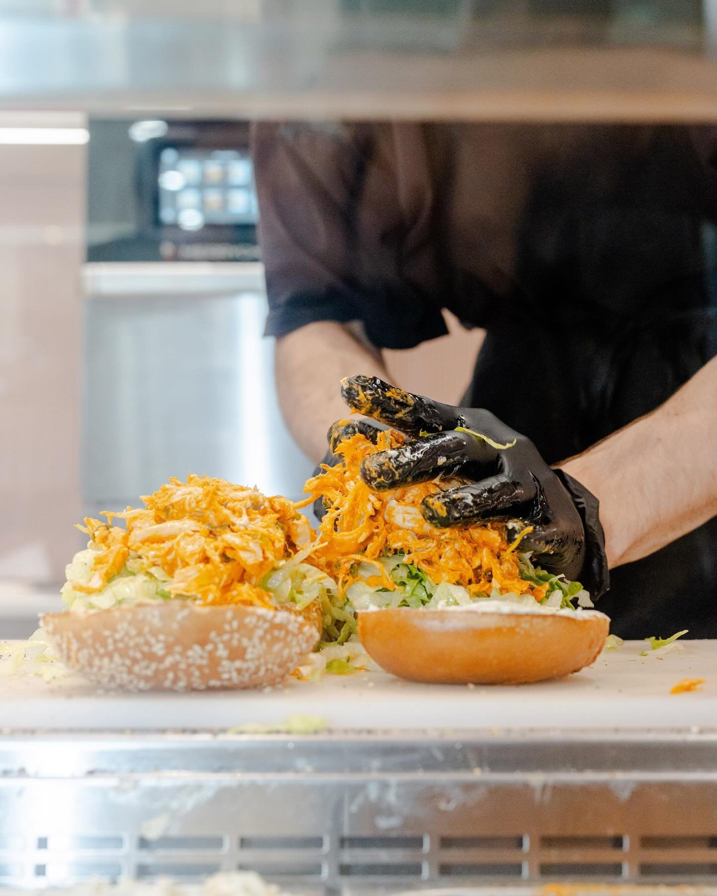 Loading them up one bagel at a time. Have you tried our Buffalo bagel? This one&rsquo;s on fire. 

#Neighbourhoodbagel #neighbourhoodbagel #bagel #bagels #perthbagels #bagelshop #bagelstore #nycbagels #newyork #newyorkbagels #bagelshopgoals #instafoo