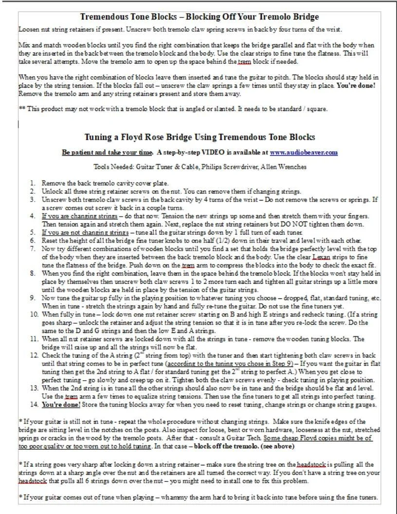 Print directions to use Tremendous Tone Blocks by Audiobeaver