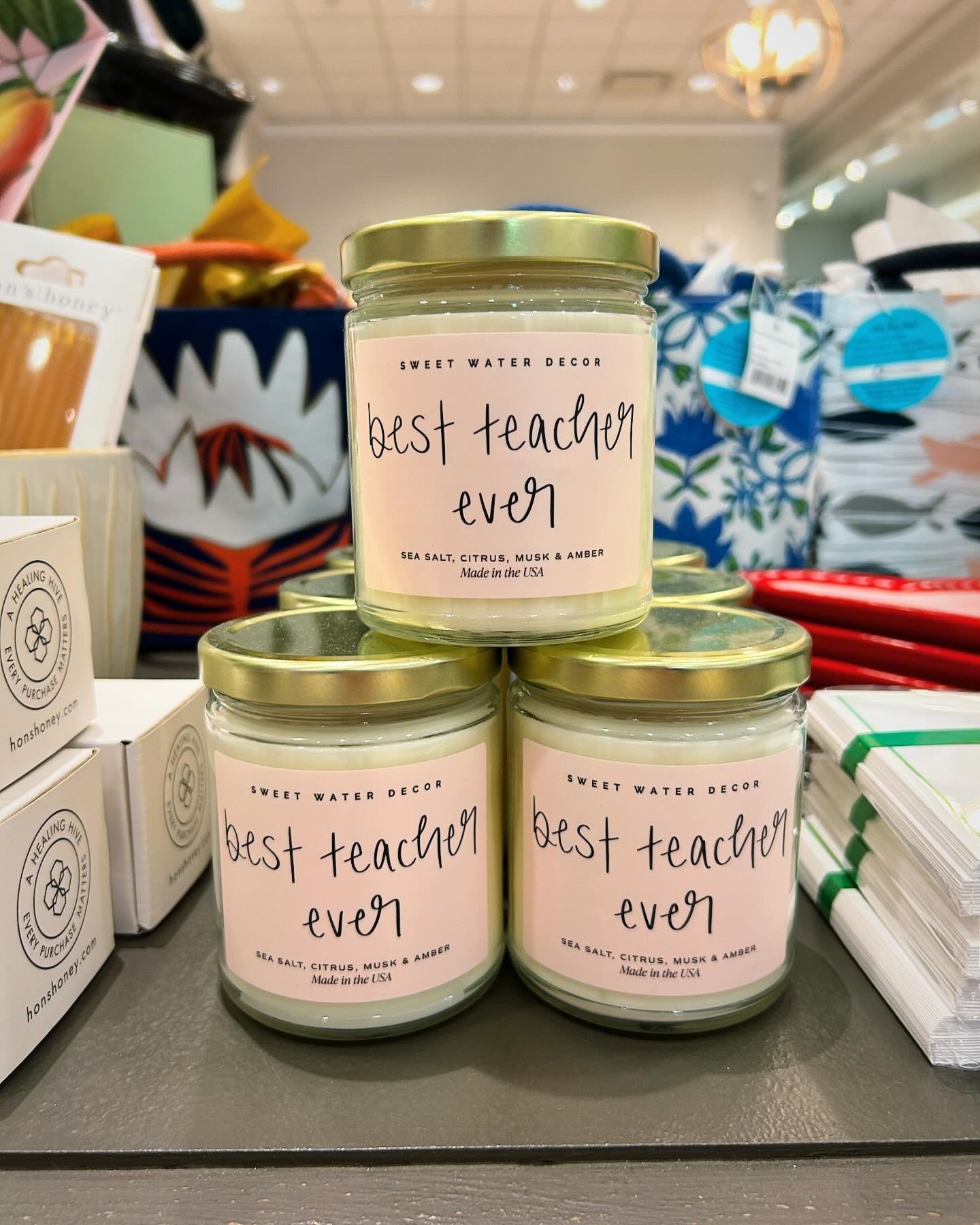 Perfect @sweetwaterdecor candle for teacher appreciation  week - begins May 6th! We have all the gifts you need. Stop by today for best selection. Open til 6pm @thecrossingclarendon. 

#shoplocal #shopsmall #shoparl #clarendonva #teacherappreciation 