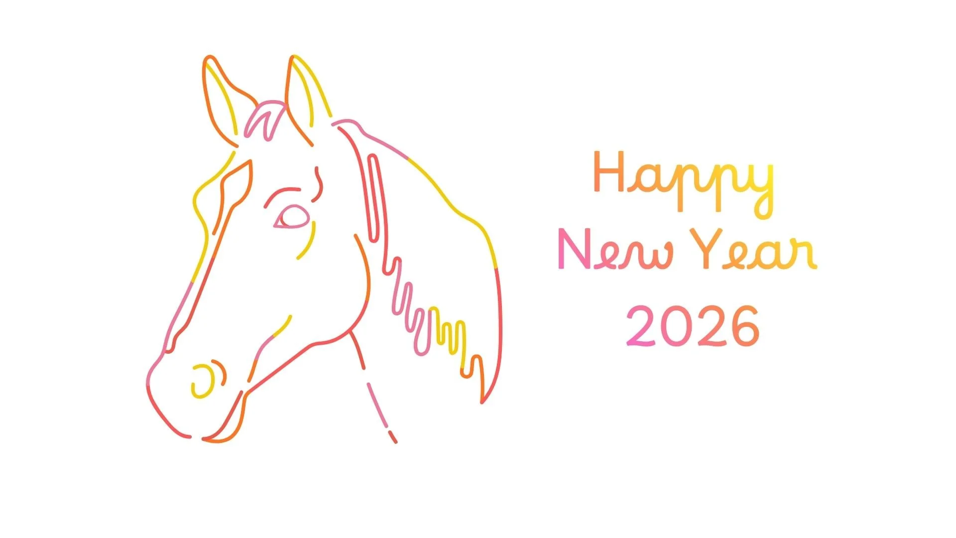 Happy New Year 2026 with a picture of a horse (head only)
