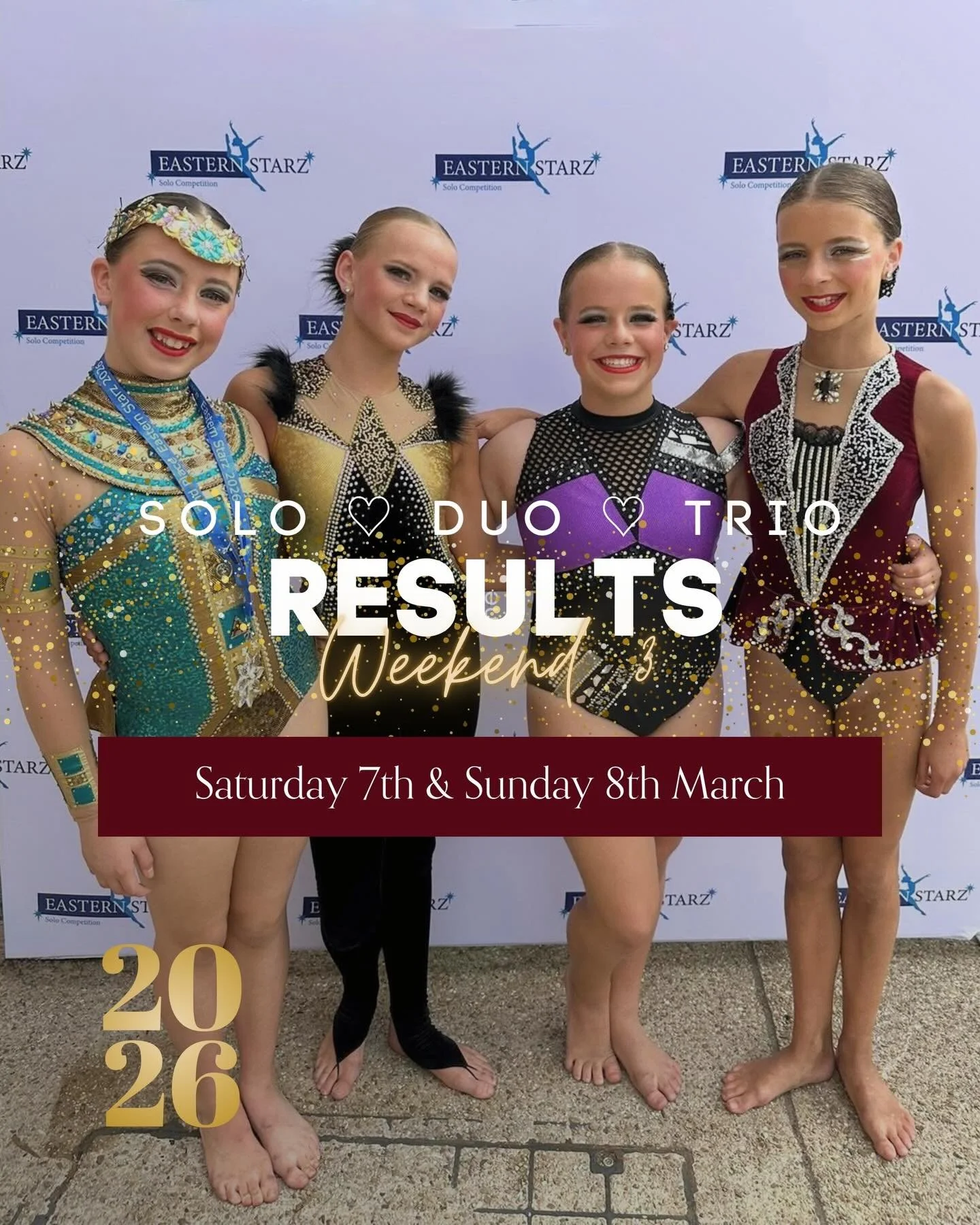 Congratulations to all our beautiful performers who took to the stage in Weekend 3 of the Solo, Duo &amp; Trio Competition.

WEEK 3 &ndash; CALI SOLO RESULTS

11 Years

Open
3RD &ndash; Imogen B &ndash; Coach Ashlea Stone

Div 2
2ND &ndash; Violet S 