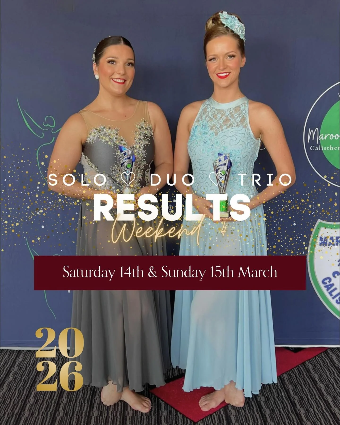 WEEKEND 4 &ndash; CALI SOLO RESULTS

9 Years

Div 3
Lily S &ndash; Coach Emma Martin

⸻

10 Years Cali

Div 3
HM &ndash; Jessica W &ndash; Coach Gemma Bond

⸻

11 Years Cali

Div 5
2ND &ndash; Chloe O &ndash; Coach Emma Martin

⸻

18 Years

Open
Soph
