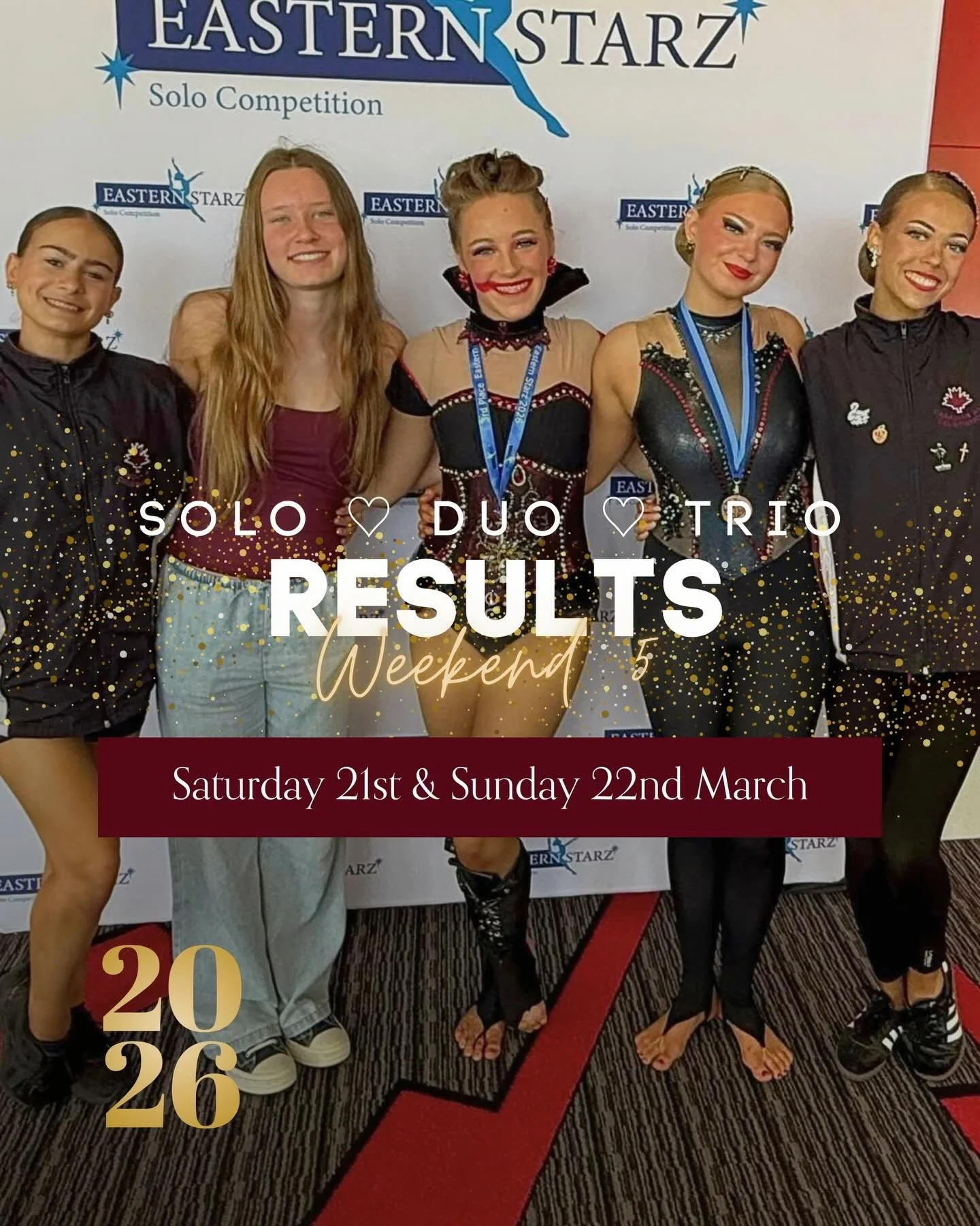 WEEKEND 5 &ndash; CALI SOLO RESULTS

11 Years Cali

Open
1ST &ndash; Imogen B &ndash; Coach Ashlea Stone

Div 2
2ND &ndash; Violet S &ndash; Coach Jasmin Zuydwyk
3RD &ndash; Tehya S &ndash; Coach Charlotte Ponchard

Div 4
2ND &ndash; Elsie D &ndash; 