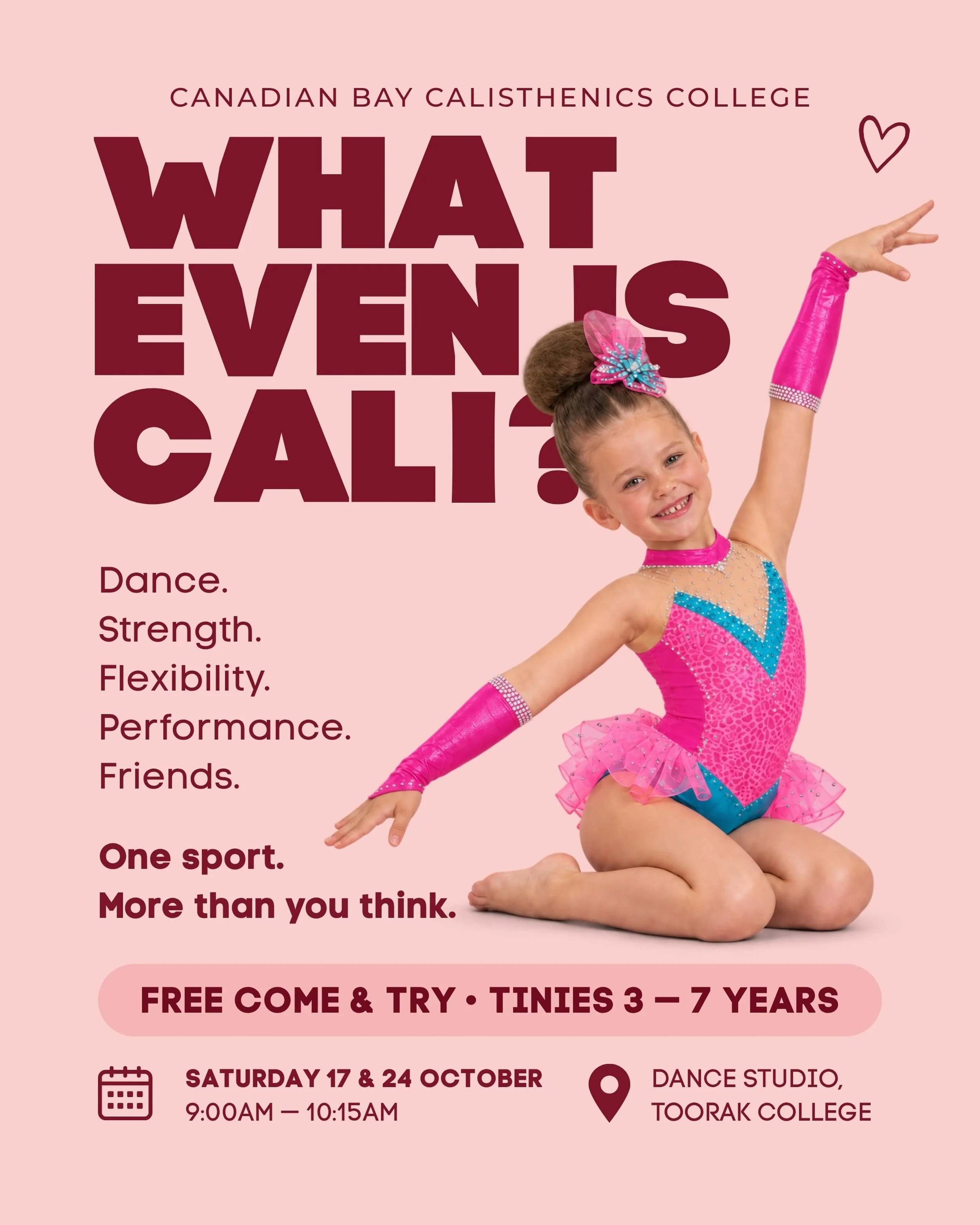 WHAT EVEN IS CALISTHENICS? 🍁
Fair question. Because cali is difficult to put in one box.

Dance.
Ballet technique.
Strength.
Flexibility.
Apparatus.
Performance.
Competition.
A team.

Before her weekly schedule becomes six dance troupes, 12&frac12; 