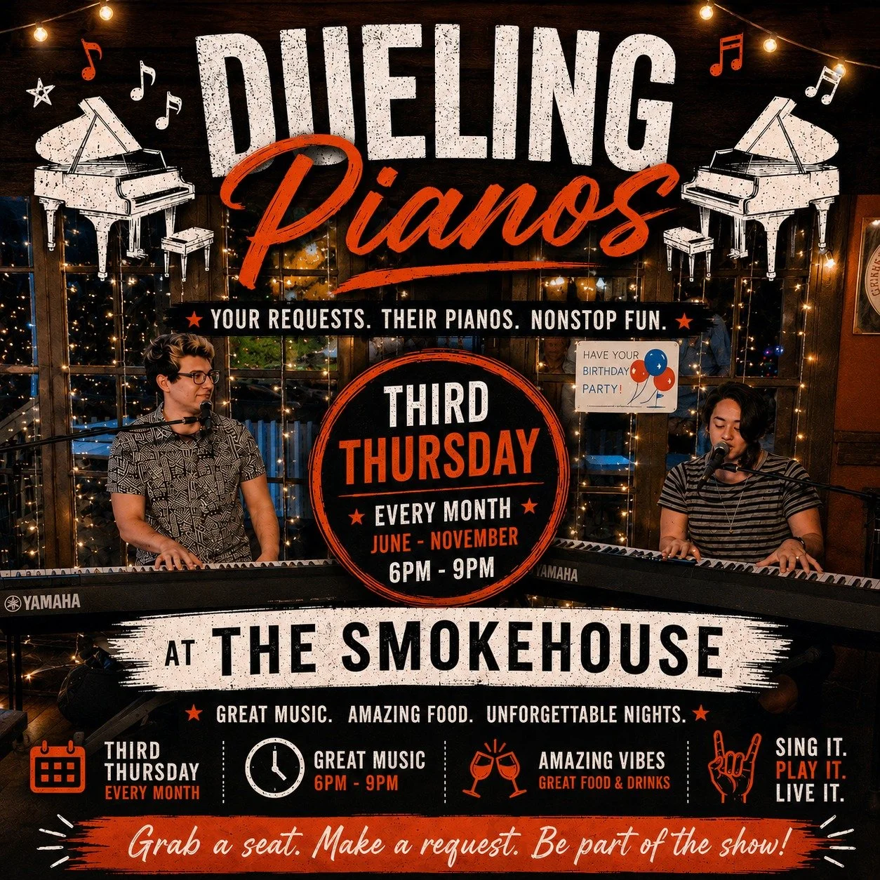 Who remembers Dueling Pianos at the Stagecoach? 🎹🔥

Well&hellip; IT&rsquo;S BACK and we could not be more excited to bring the energy, laughs, singalongs, and nonstop fun to the Smokehouse!

STARTING JUNE 18th!

Starting this June, join us every TH