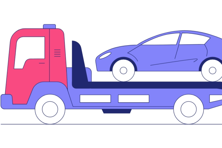 Tow truck illustration for nationwide vehicle transport and heavy equipment hauling by Anapa Logistics.