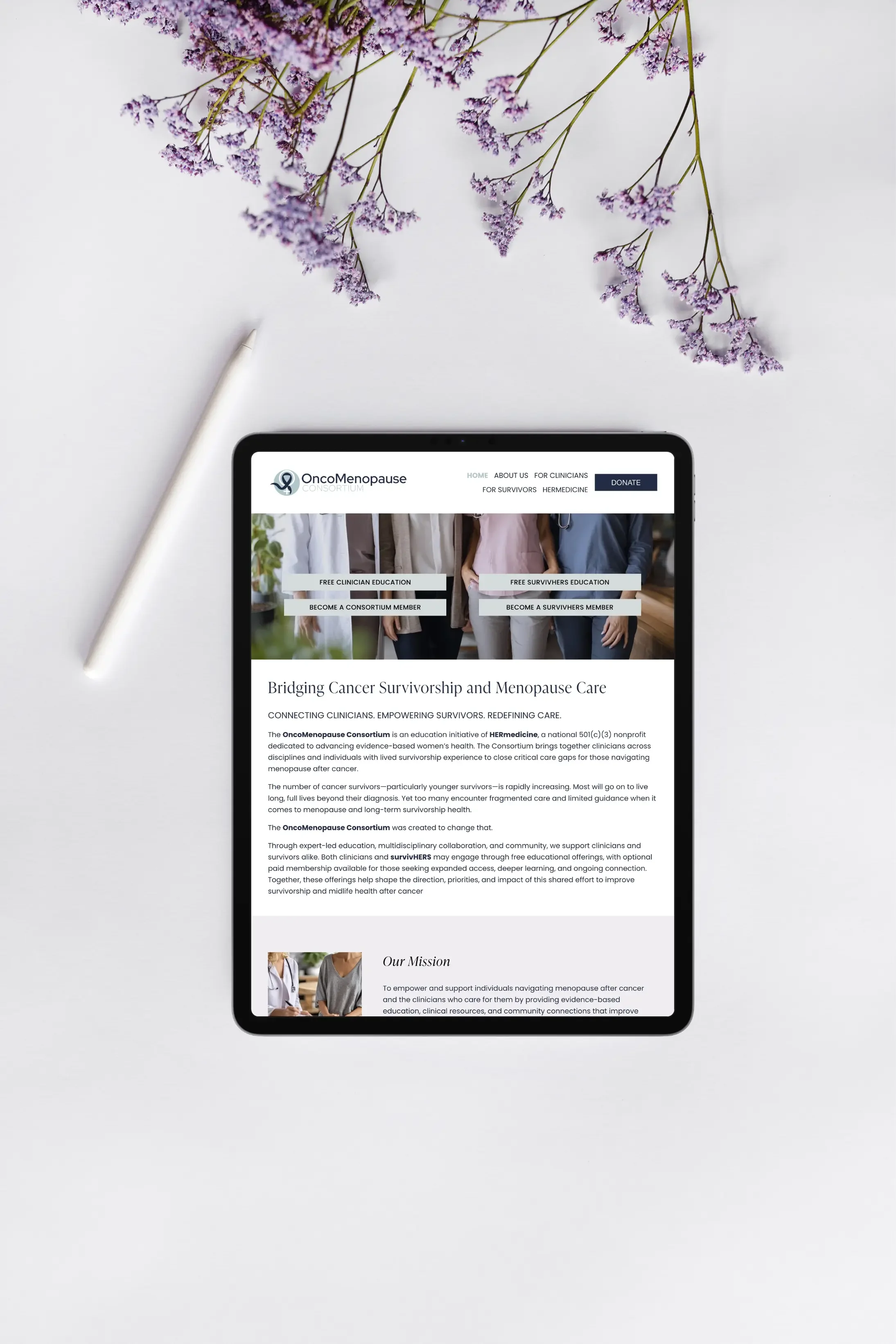 OncoMenopause Consortium — Squarespace website design for women's health nonprofit by Jennifer Mager Creative