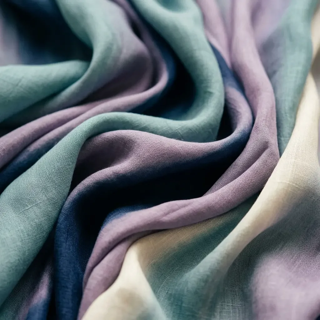 Abstract macro of teal, dusty purple, and navy linen fabric folds — color palette inspiration for OncoMenopause Consortium Squarespace website