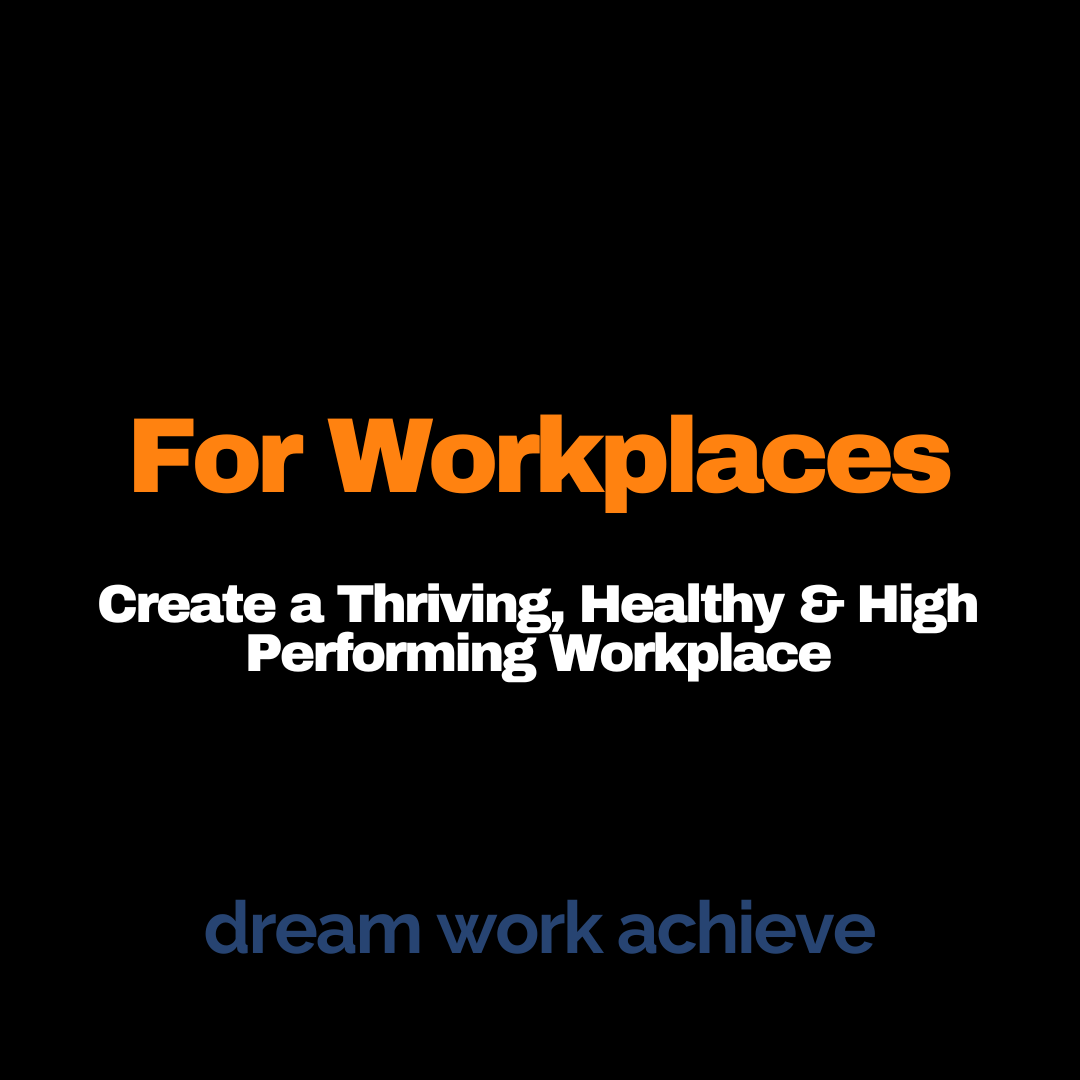 Black tile with 'For Workplaces" written in orange text. White text below saying 'Create a Thriving, Healthy and High Performing Workplace