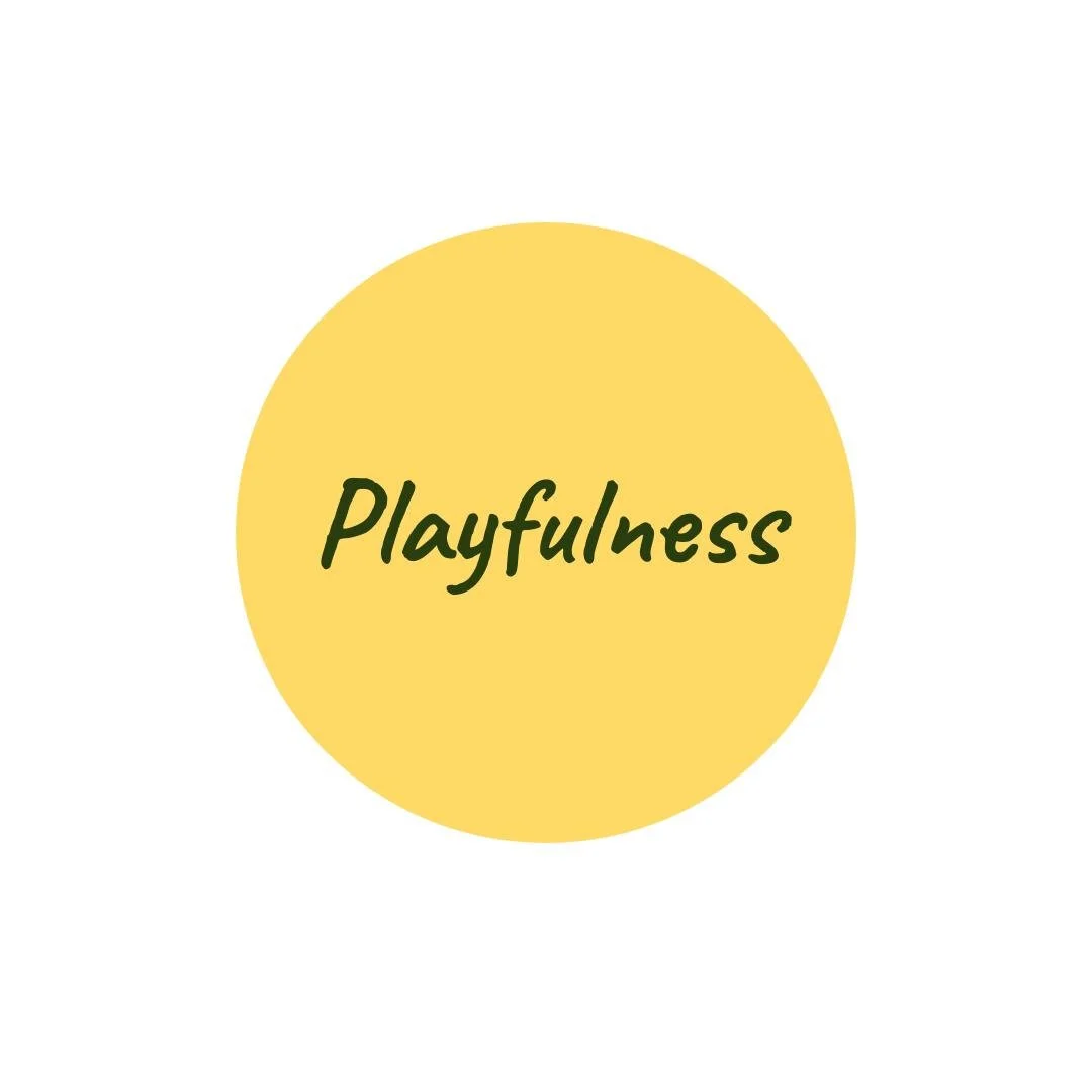 A yellow circle with the word playfulness inside it.