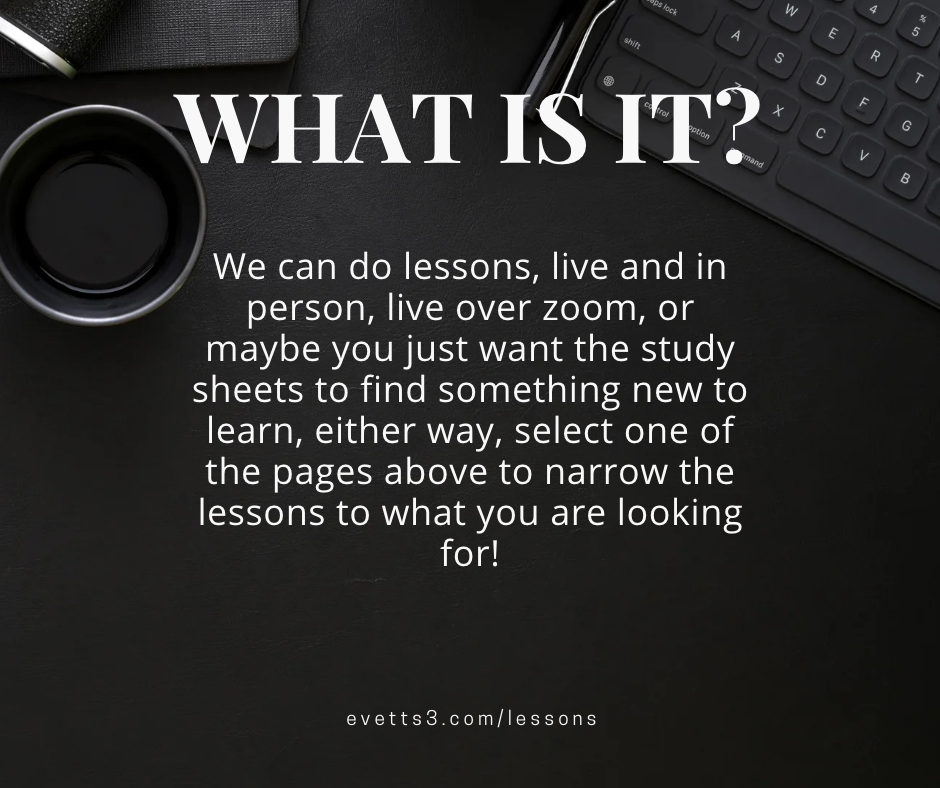 A black background with a white mug of coffee, a black camera, a keyboard, and a stylus. Overlaid text reads "What is it?" and explains about learning methods and study sheets, with a website link at the bottom.