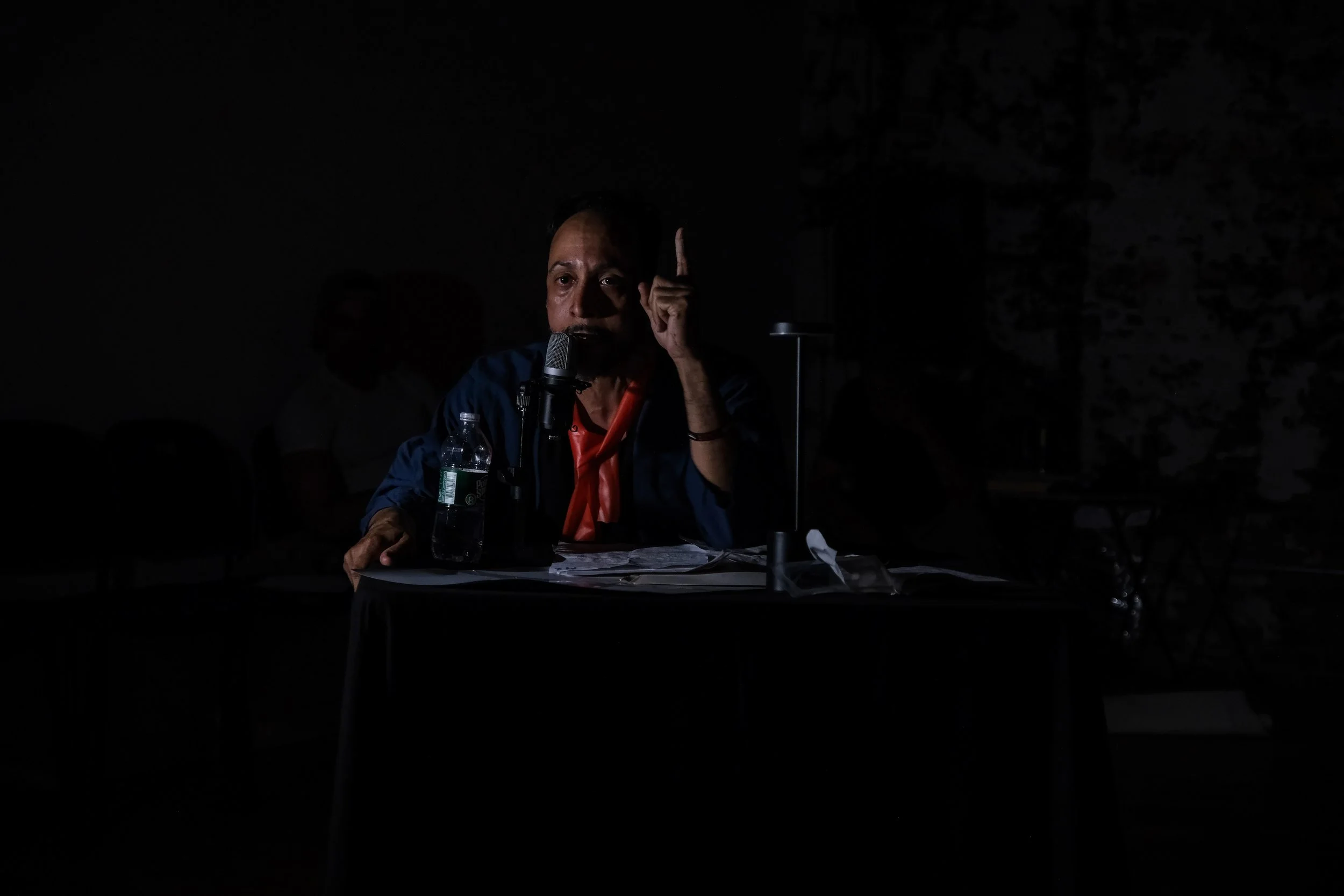 As Godfrey Kafka, the embittered radical radio DJ in "My Dying City (or The Social Justice Suicide Hour)" (courtesy of the Action Lab, 2025. Photo: Pamela Rozon)