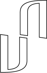 Das Bild zeigt ein minimalistisches, abstraktes Design mit schwarzen Linien auf weißem Hintergrund, die eine stilisierte Form bilden.