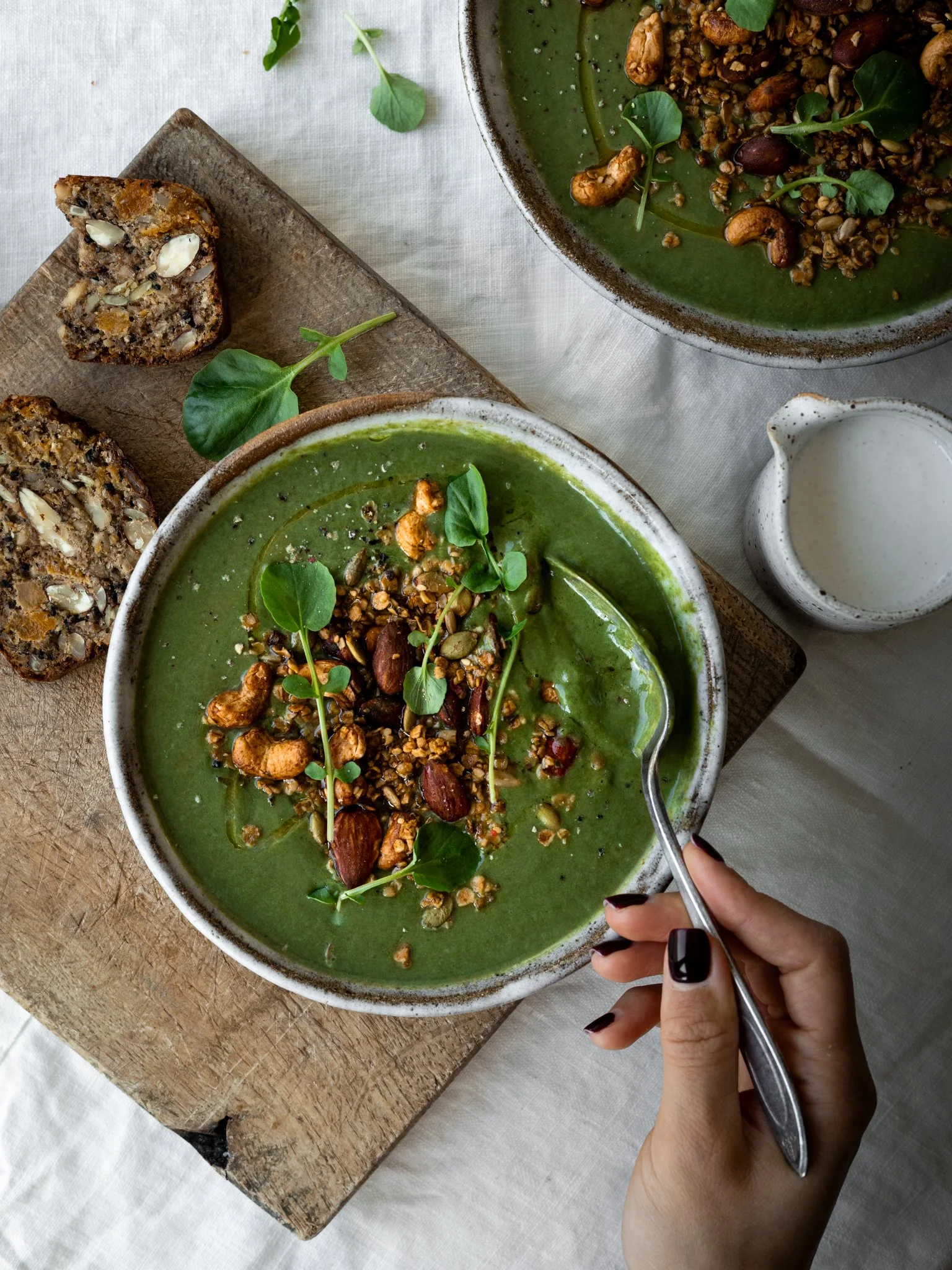 Sopa de créixens, espinacs i coco