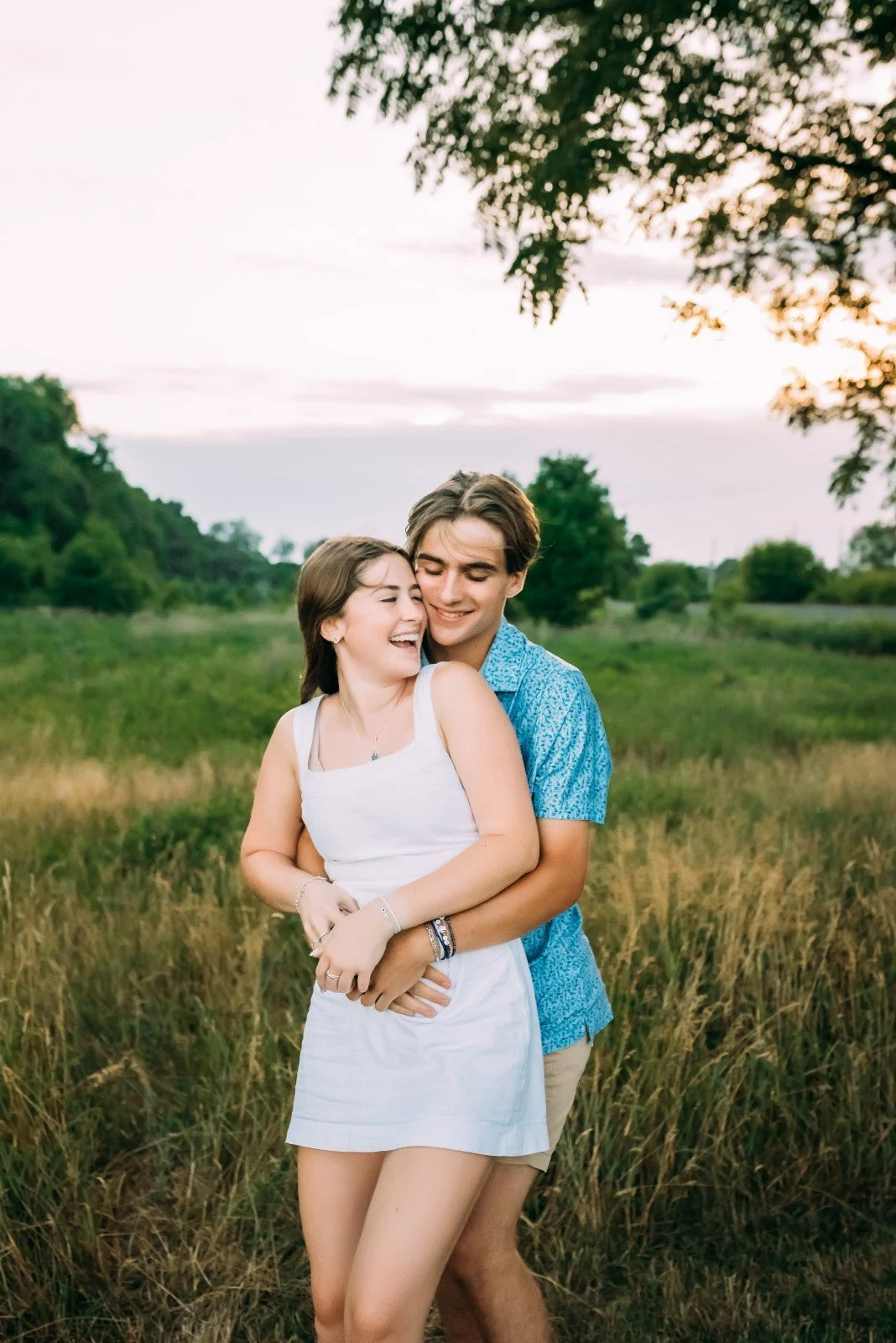 Playful couple in love for engagement photos