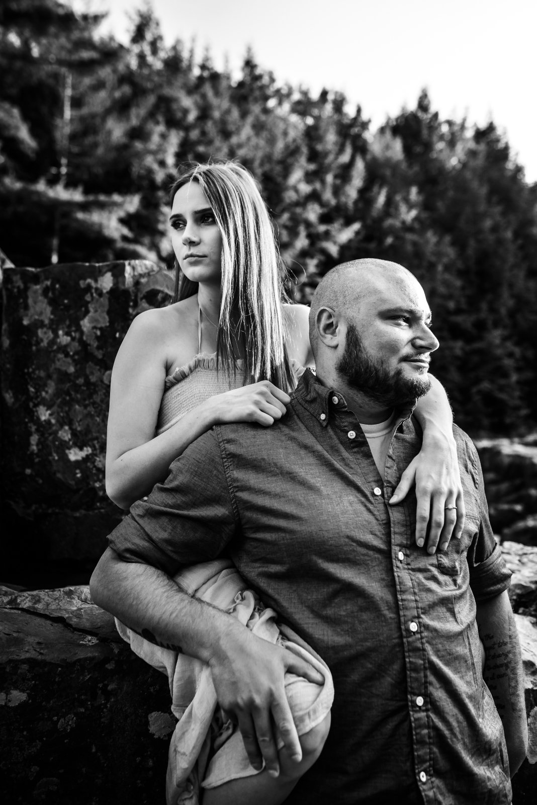 engaged couple in powerful stance at eau claire dells wisconsin