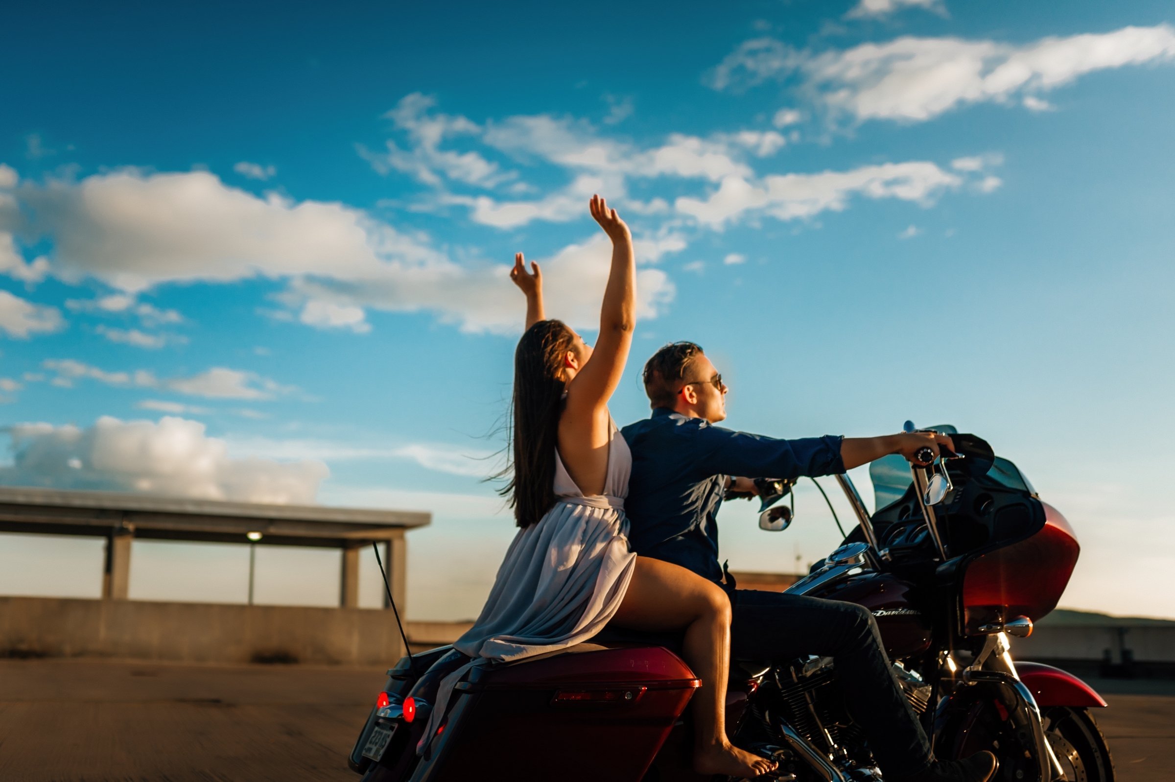 couple in love for unique motorcycle Engagement photos