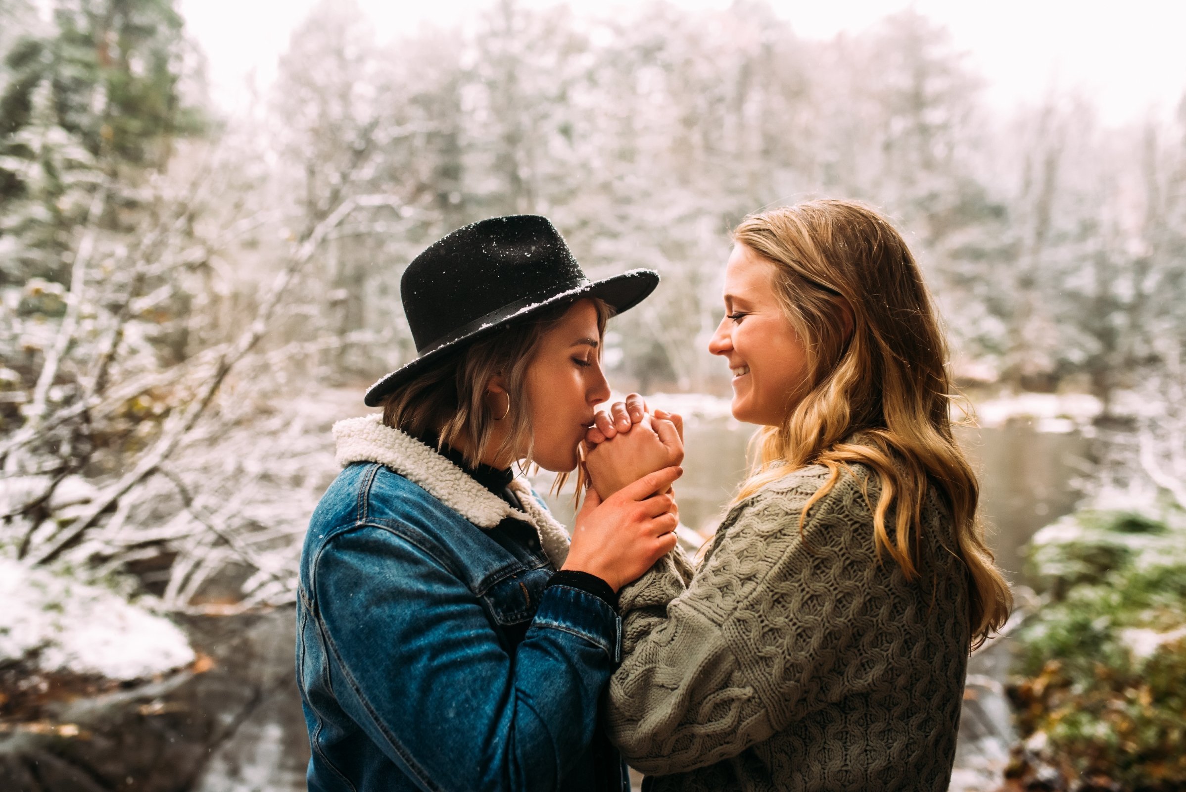 couple in love for beautiful wisconsin winter Engagement photos