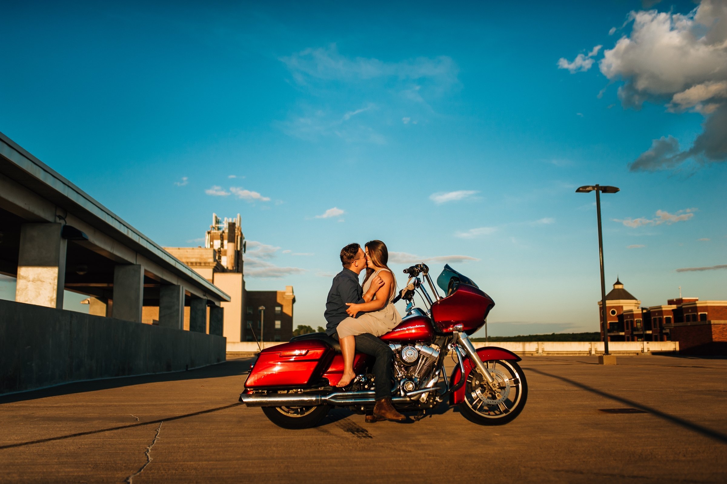 couple in love for beautiful wisconsin motorcycle Engagement photos