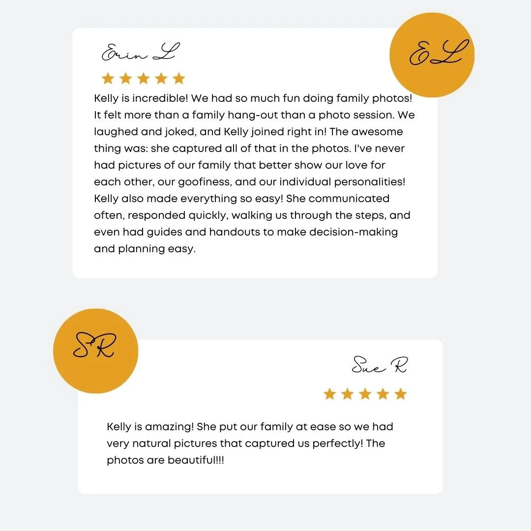 reviews for photographer from engagement, boudoir, family, senior, maternity, and newborn photography clients