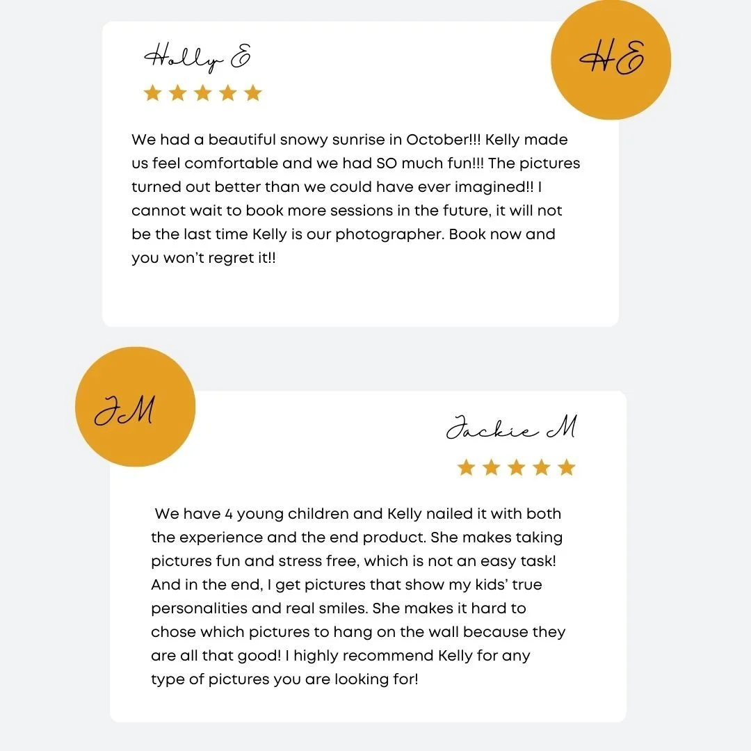 reviews for photographer from engagement, boudoir, family, senior, maternity, and newborn photography clients