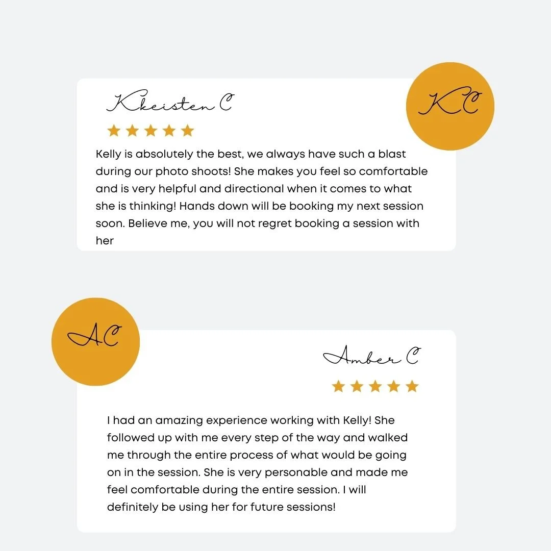 reviews for photographer from engagement, boudoir, family, senior, maternity, and newborn photography clients