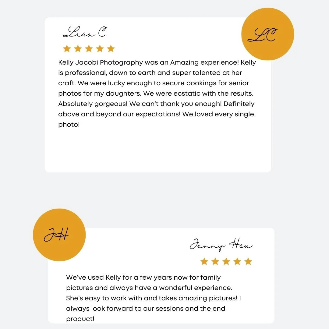reviews for photographer from engagement, boudoir, family, senior, maternity, and newborn photography clients