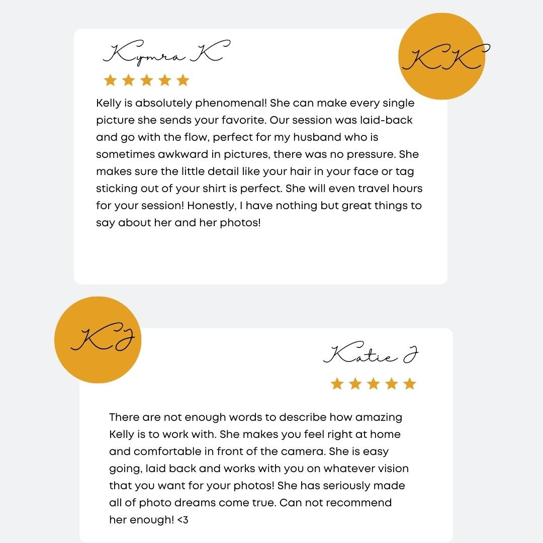 reviews for photographer from engagement, boudoir, family, senior, maternity, and newborn photography clients