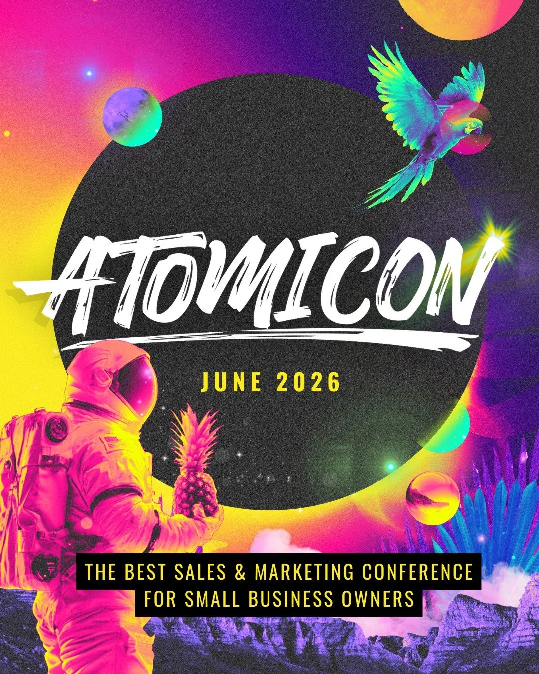 Very excited to share with you the new ATOMICON 2026 branding 🎉 🎉🎉🎉

I've been going to ATOMICON for the last 3 years and it's always been one of the most inspiring, energising events in my calendar, so when @andrewandpete asked me to get involve