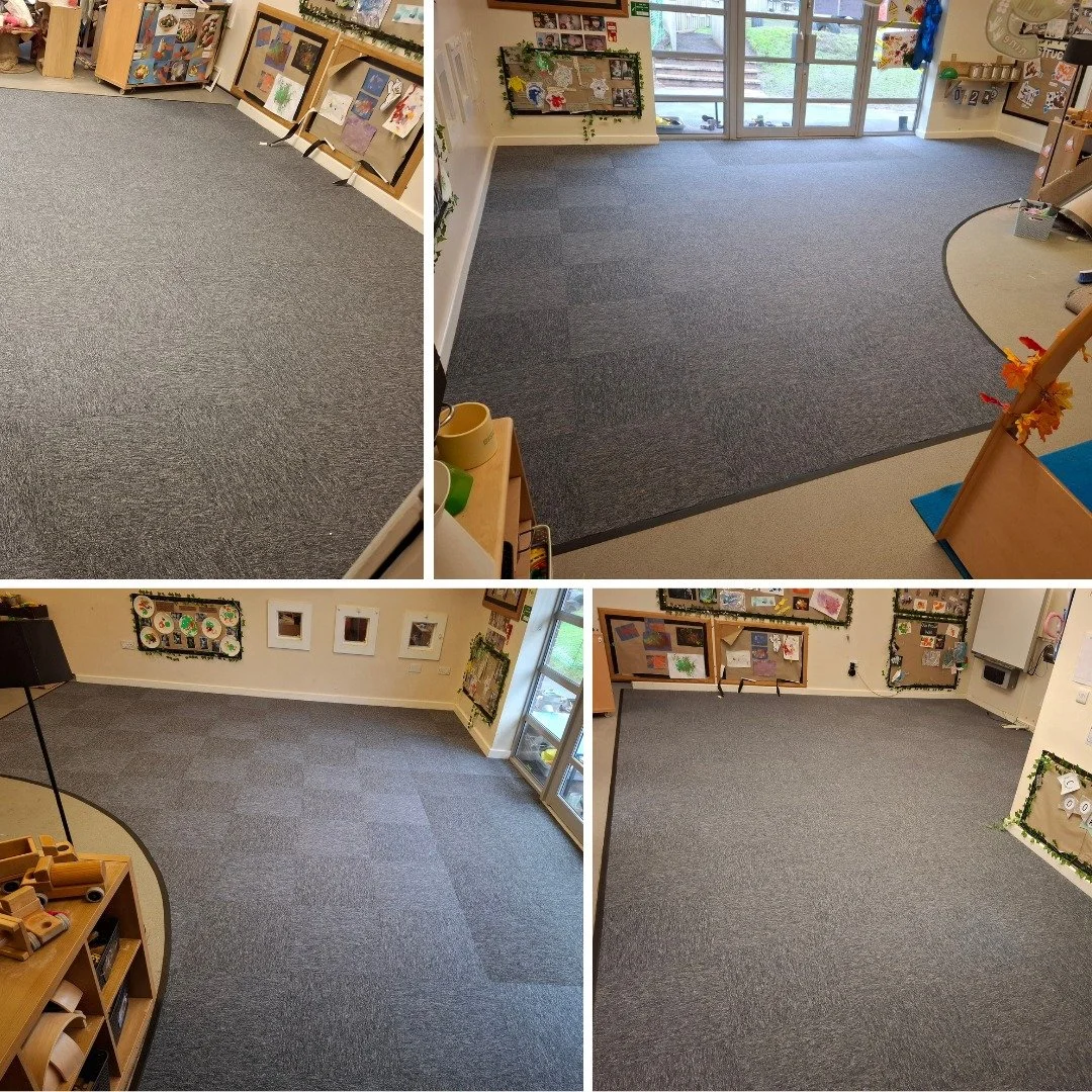 As it's school holidays, we have been busy with flooring maintenance in the education sector.

Yesterday, we completed several rooms at a children's centre, fitted with Interface Heuga 530 carpet tiles, a popular choice due to their durability and ea