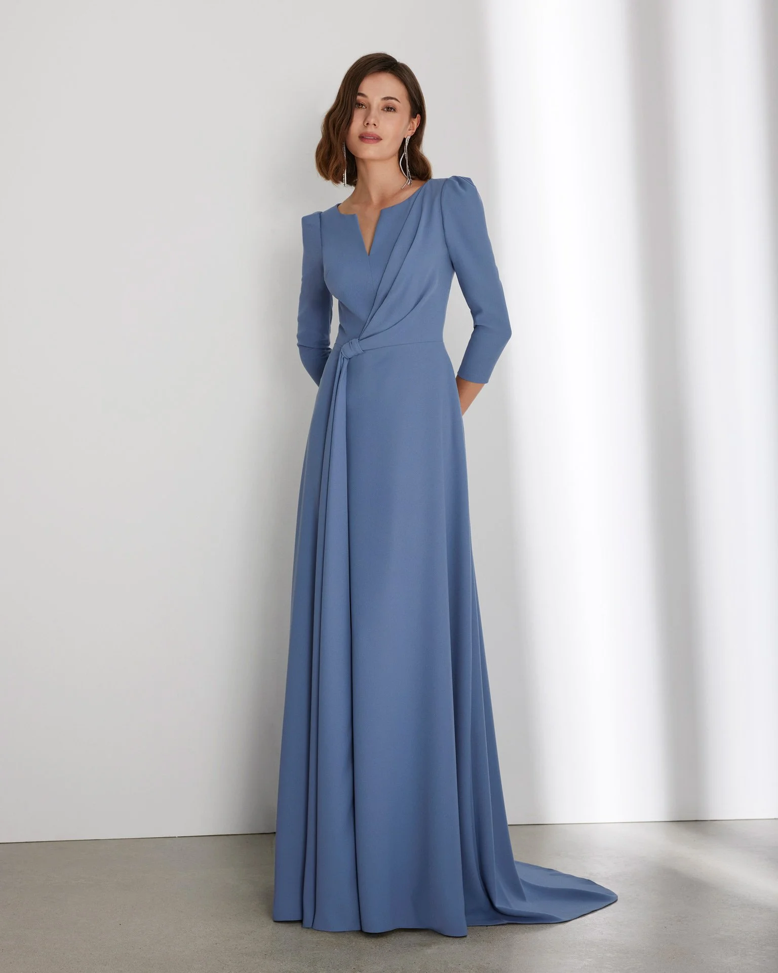 midi cream dress One Shoulder Wrap Draped – AX Paris US Take A Tour Of Color:Dusty Blue 100% NATURAL FIBRE