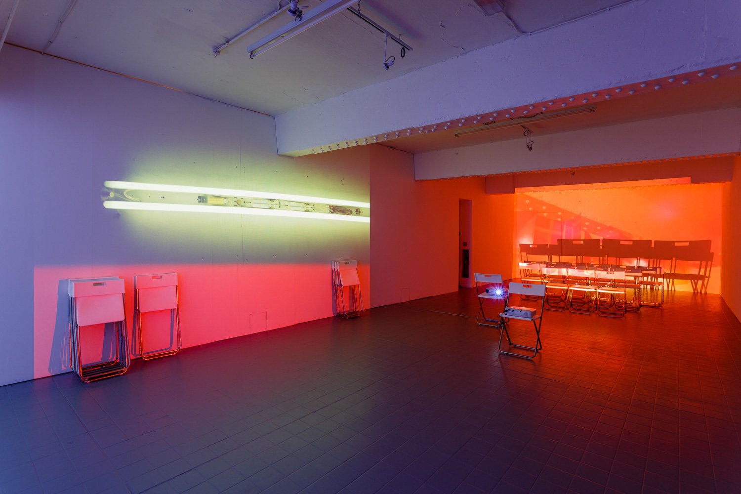 Assembly, 2016, projection (looped series of 147 stills for each of three projectors), chairs, dimensions variable