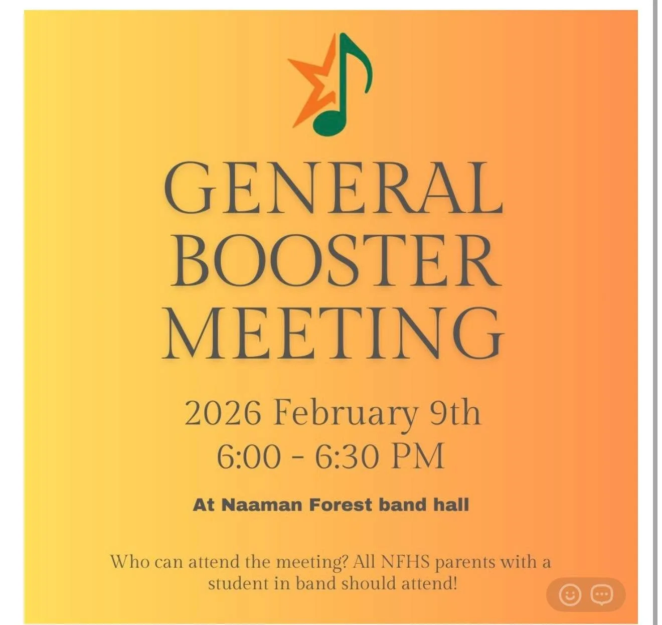 All band parents are encouraged to attend.  #naamanforest #naamanforestband #naamanforesthighschool #naamanforestpercussion