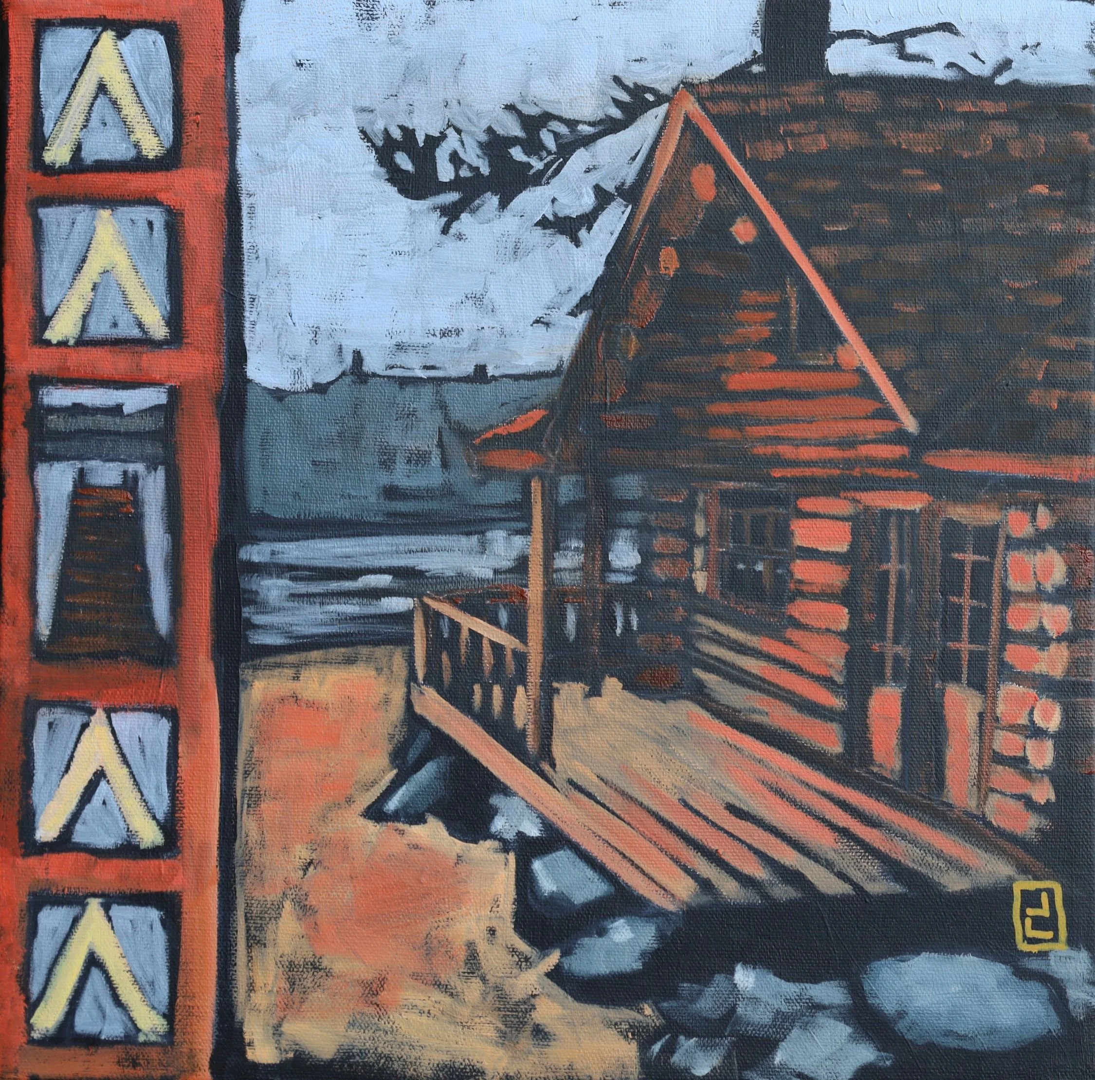 Summer Memories "Cottage" Oil/Gesso 12x12 200.00 CDN