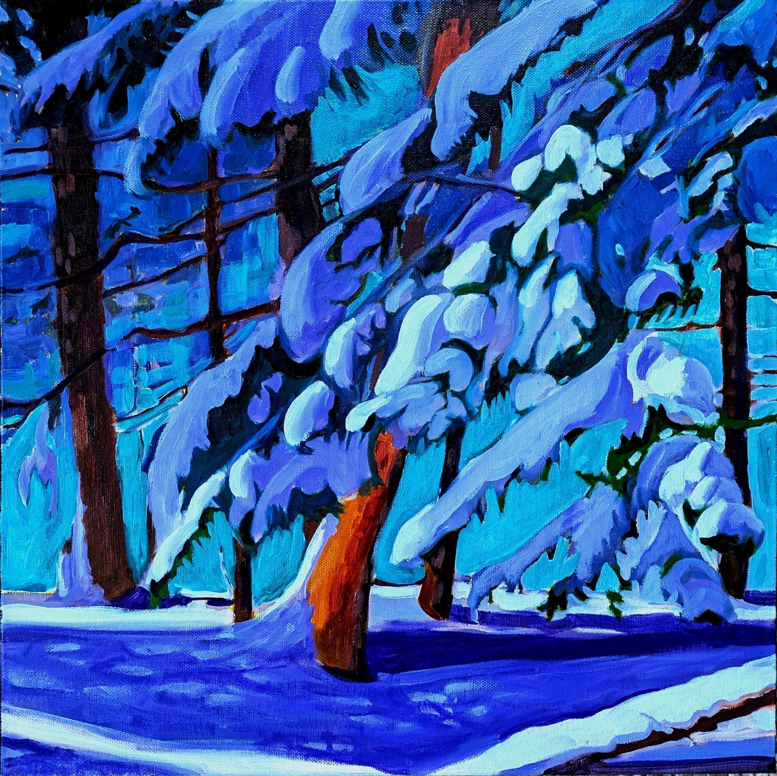 The weight of snow. 18"x18"x1.5" Oil . SOLD