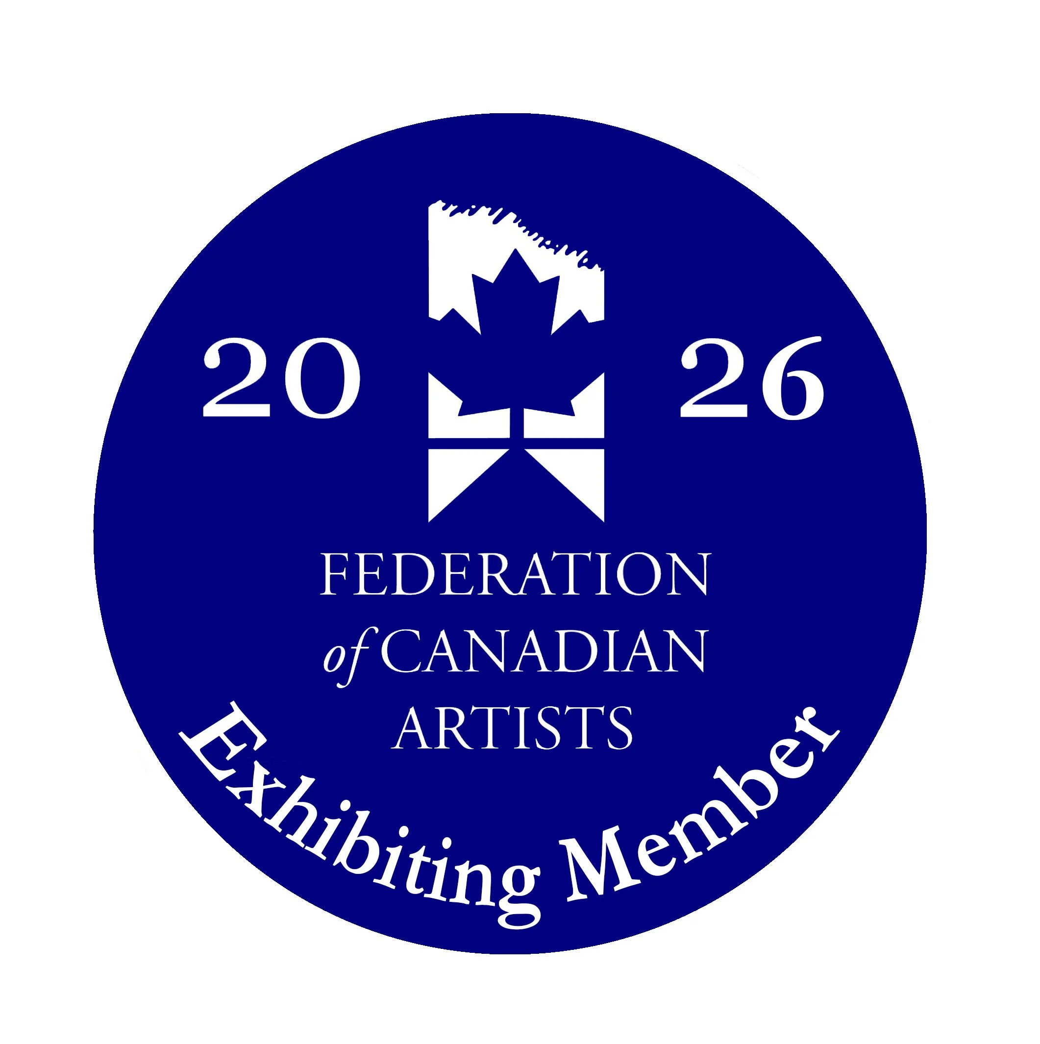 Logo with a blue circle, a maple leaf at the top, and text 'Federation of Canadian Artists' and other words in white.