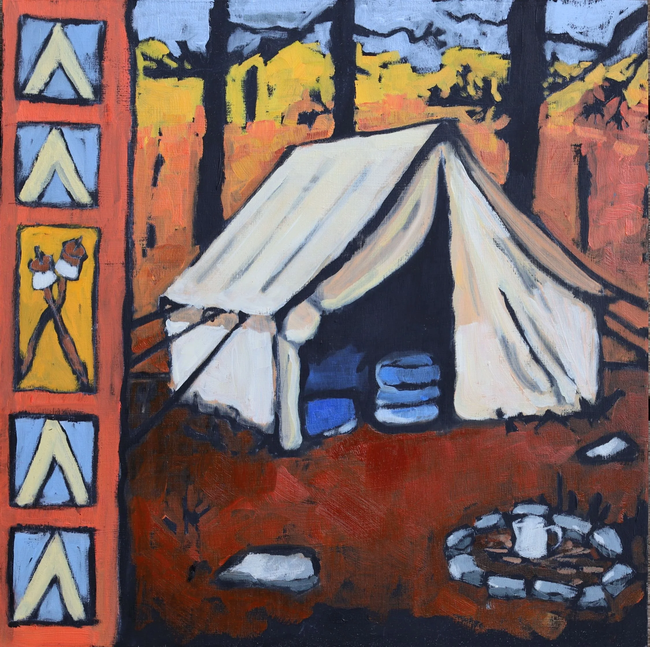 Summer Memories "Camping" Oil/Gesso 12x12 200.00 CDN