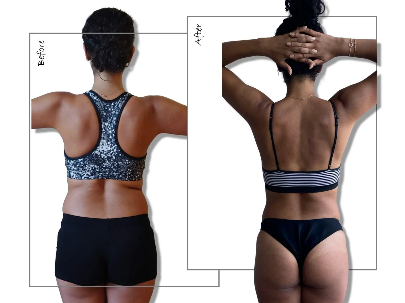 Before and after weigh transformation from in home workouts.