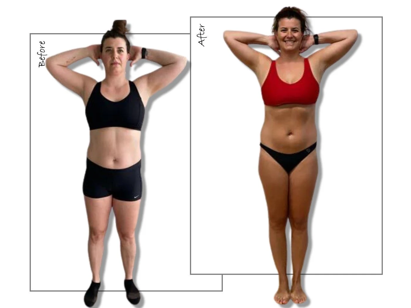 Before and after weight loss and athletic performance transformation.