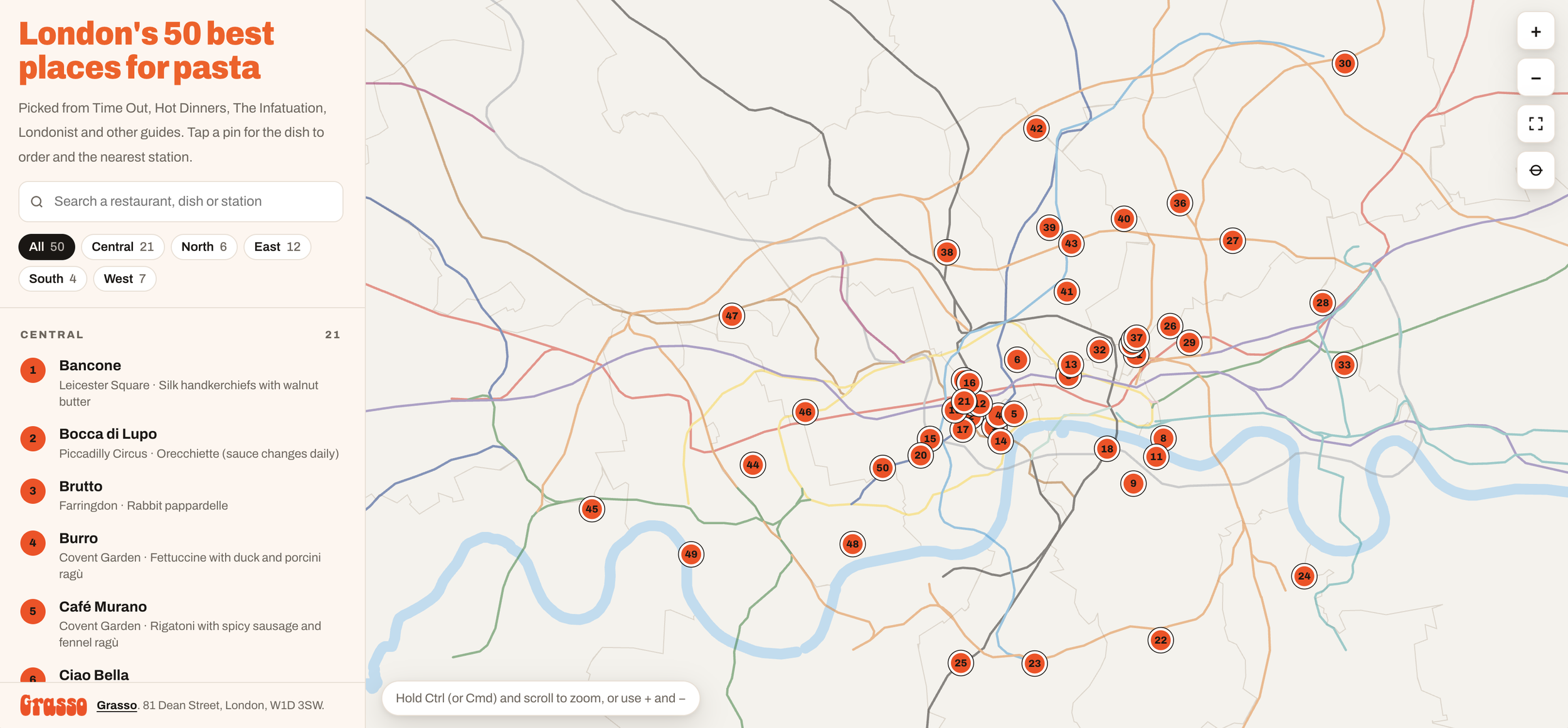 We Mapped London's 50 Best Pasta Restaurants