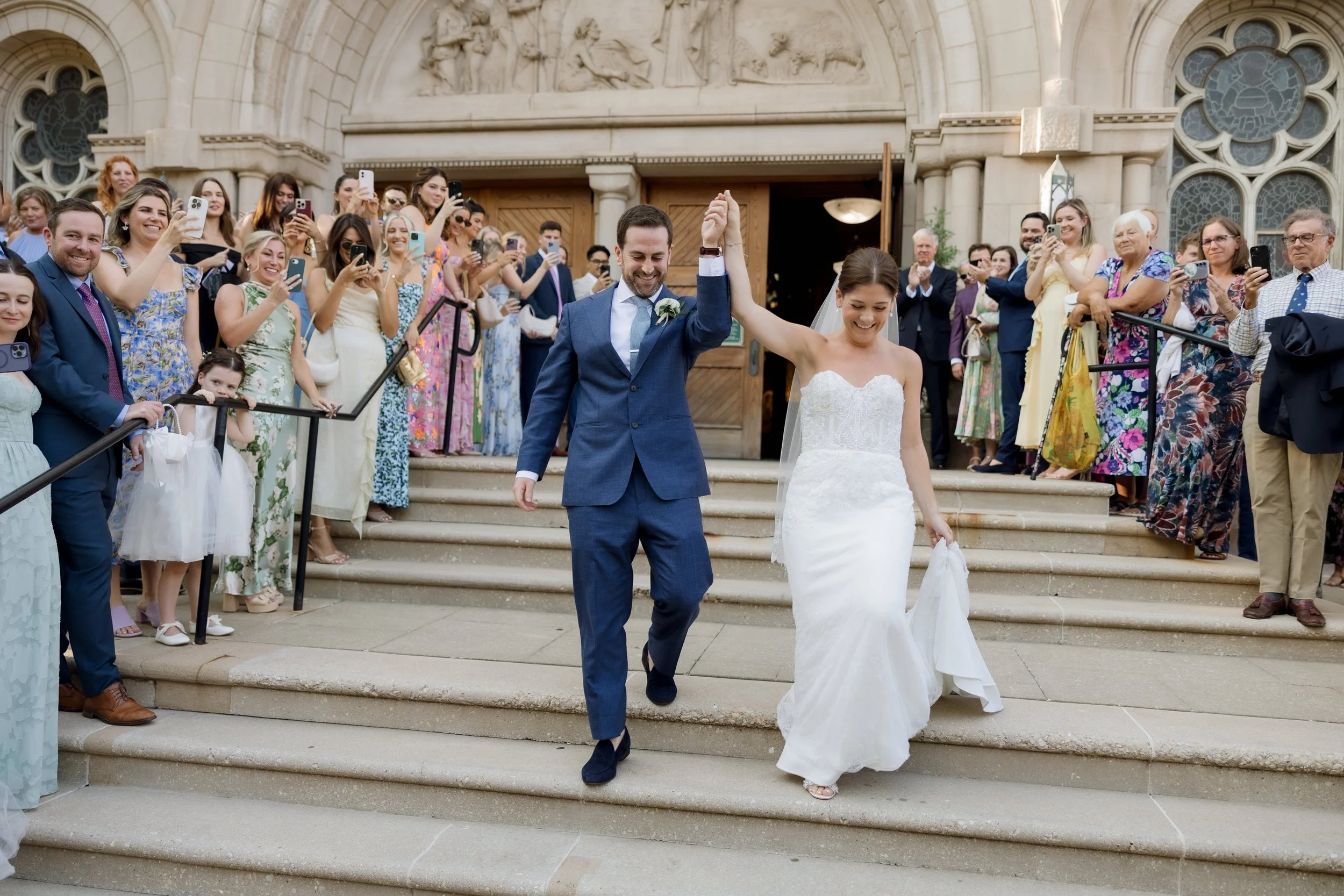 Wedding ceremony exit in Chicago at St. Vincent de Paul church