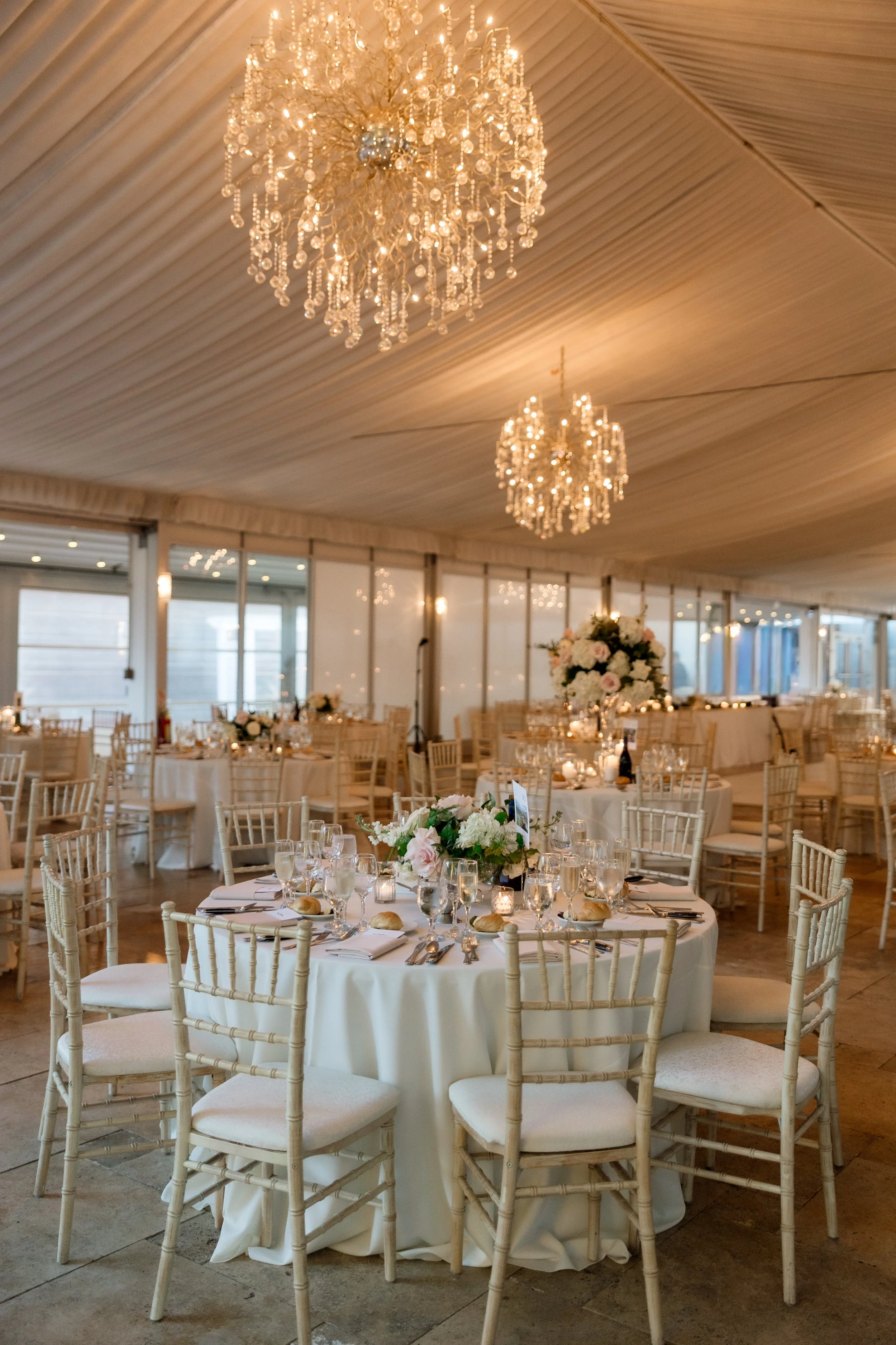 Romantic indoor wedding decor at The Pavilion Galleria Marchetti wedding reception
