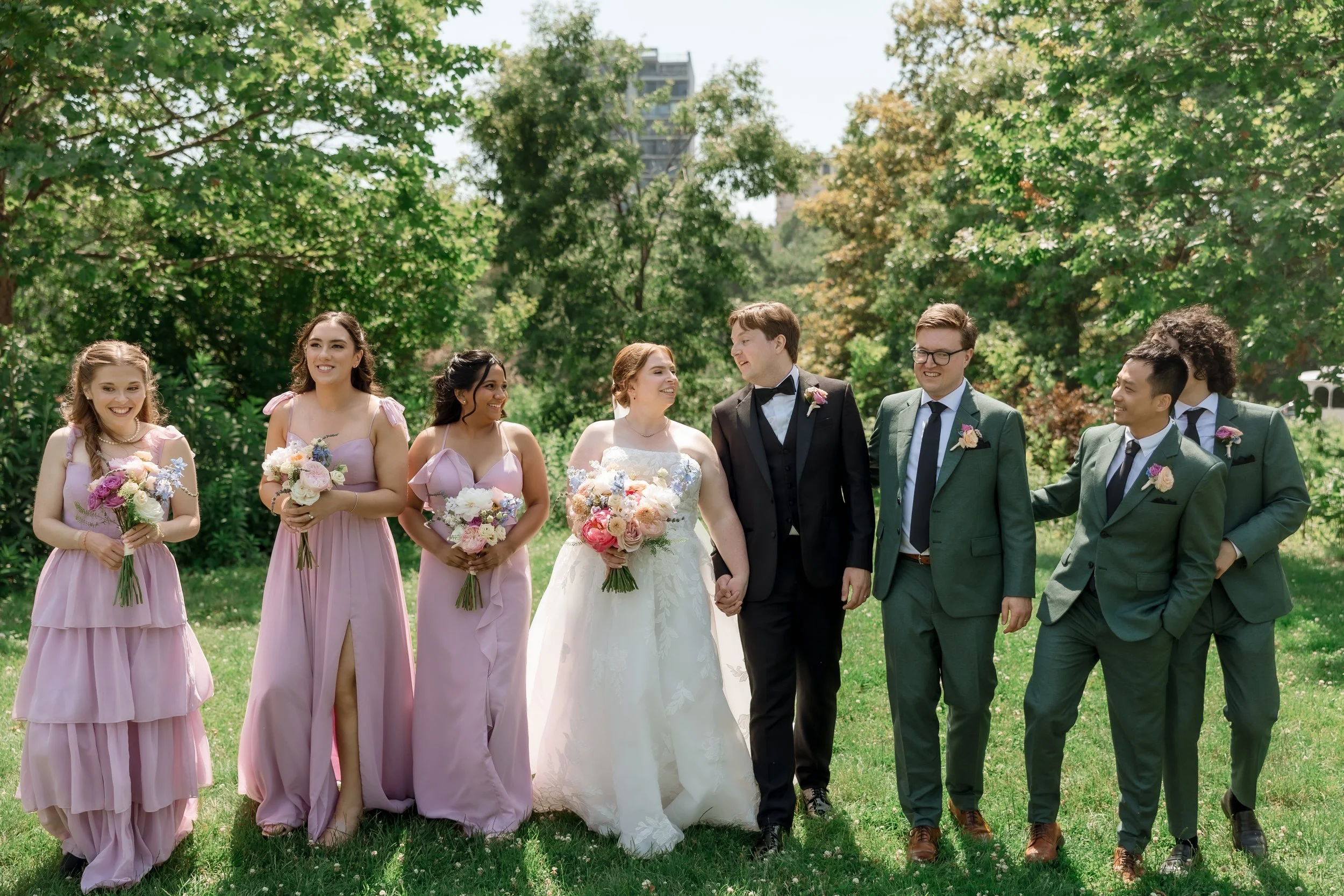 Bridal party portrait in downtown Chicago on Galleria Marchetti wedding day